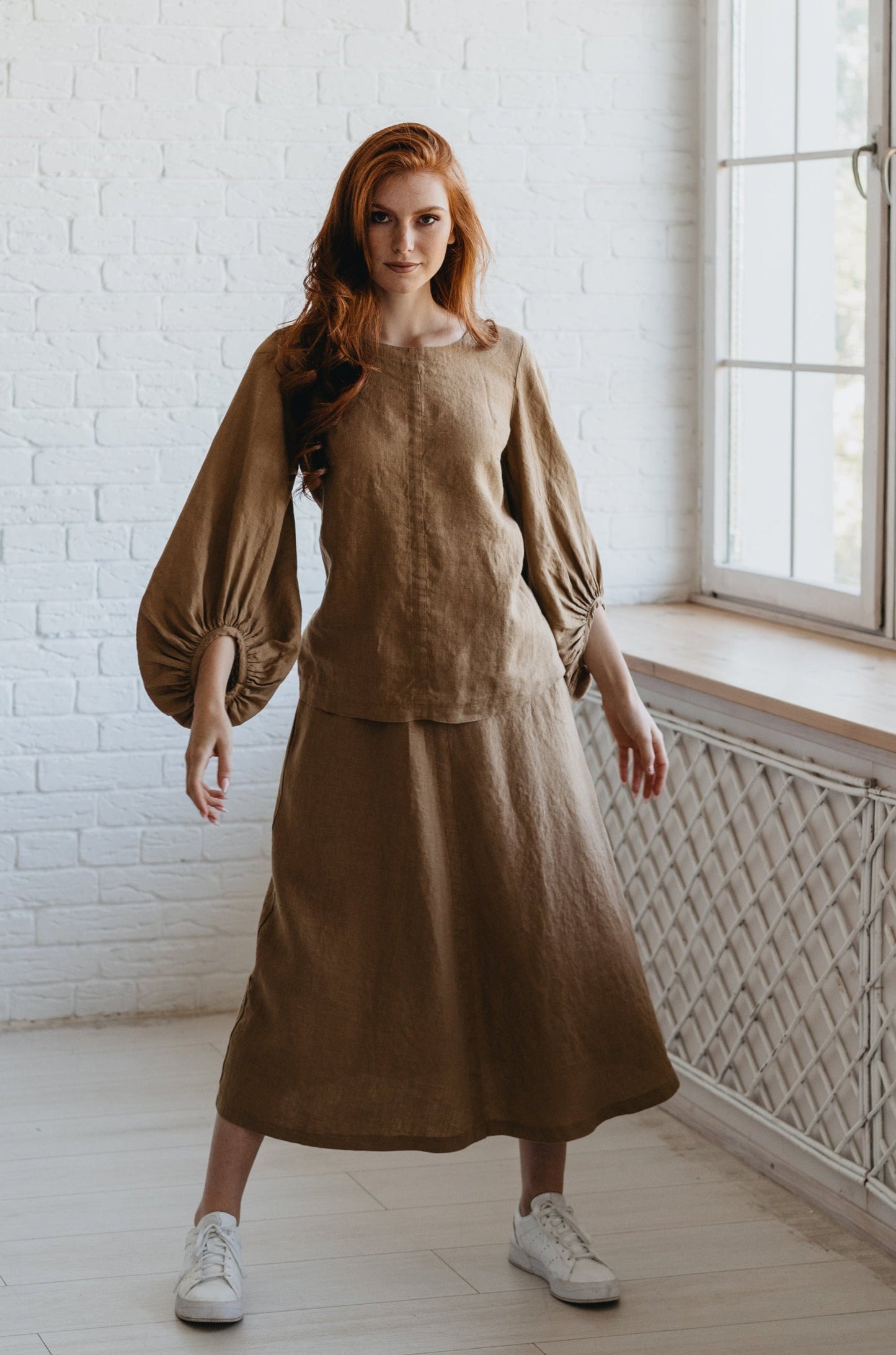 Puff Sleeve Linen Top, VisibleArtShop