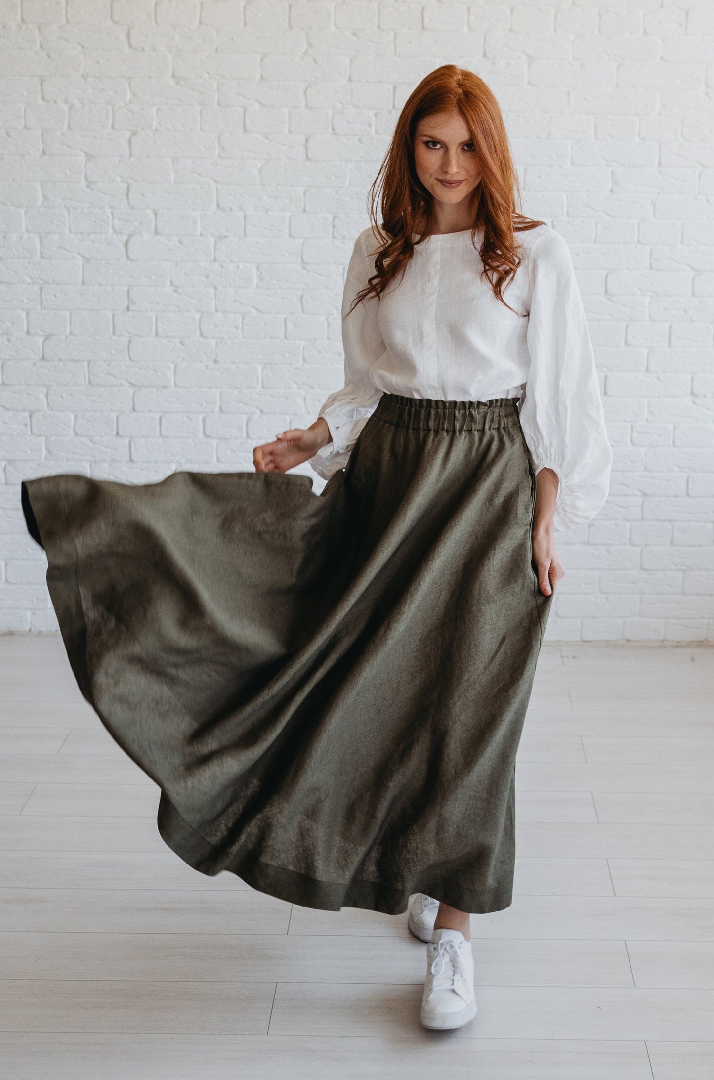 Heavyweight Linen Skirt with Pockets, VisibleArtShop