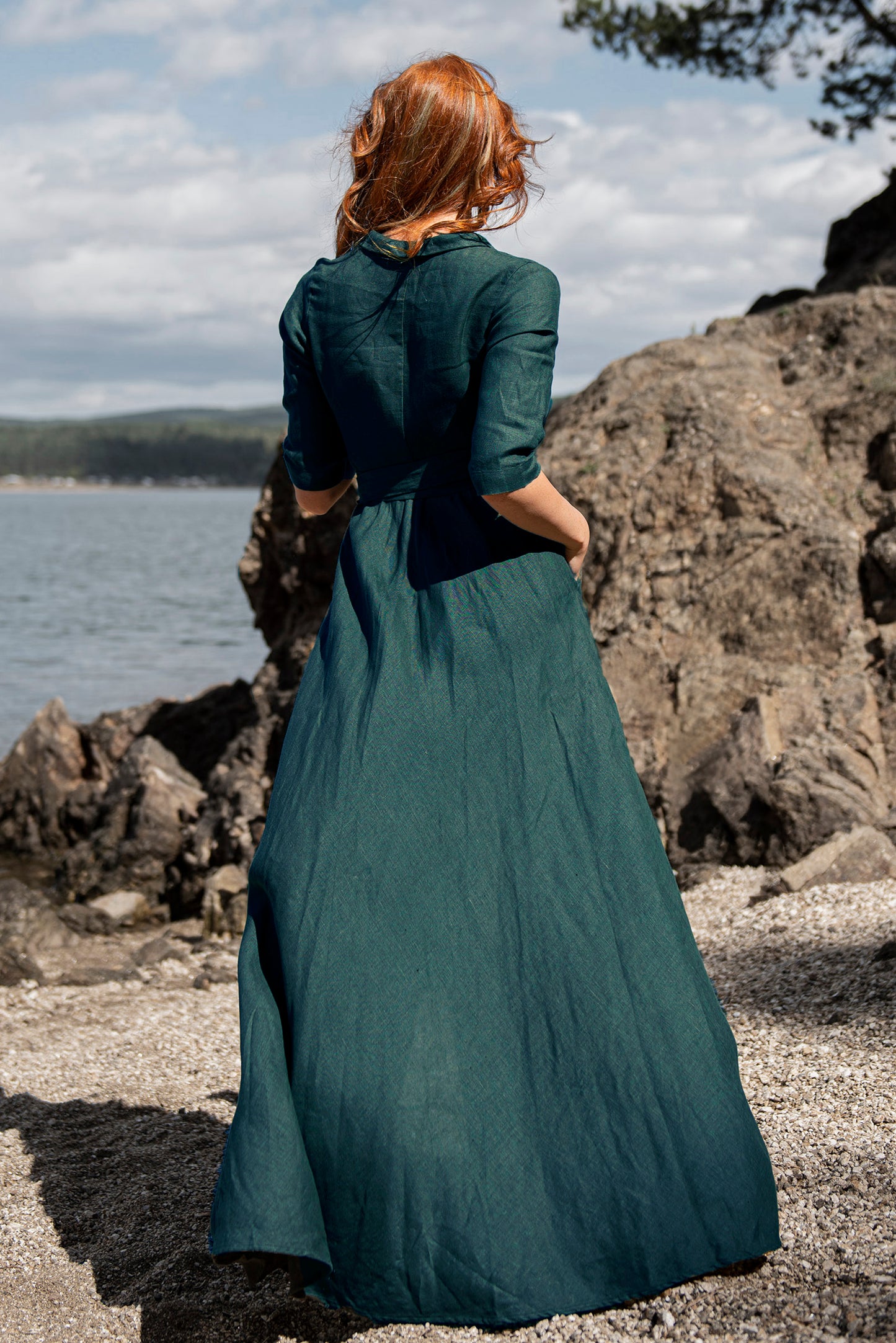 Linen A-Line Dress with Tie Waist, VisibleArtShop