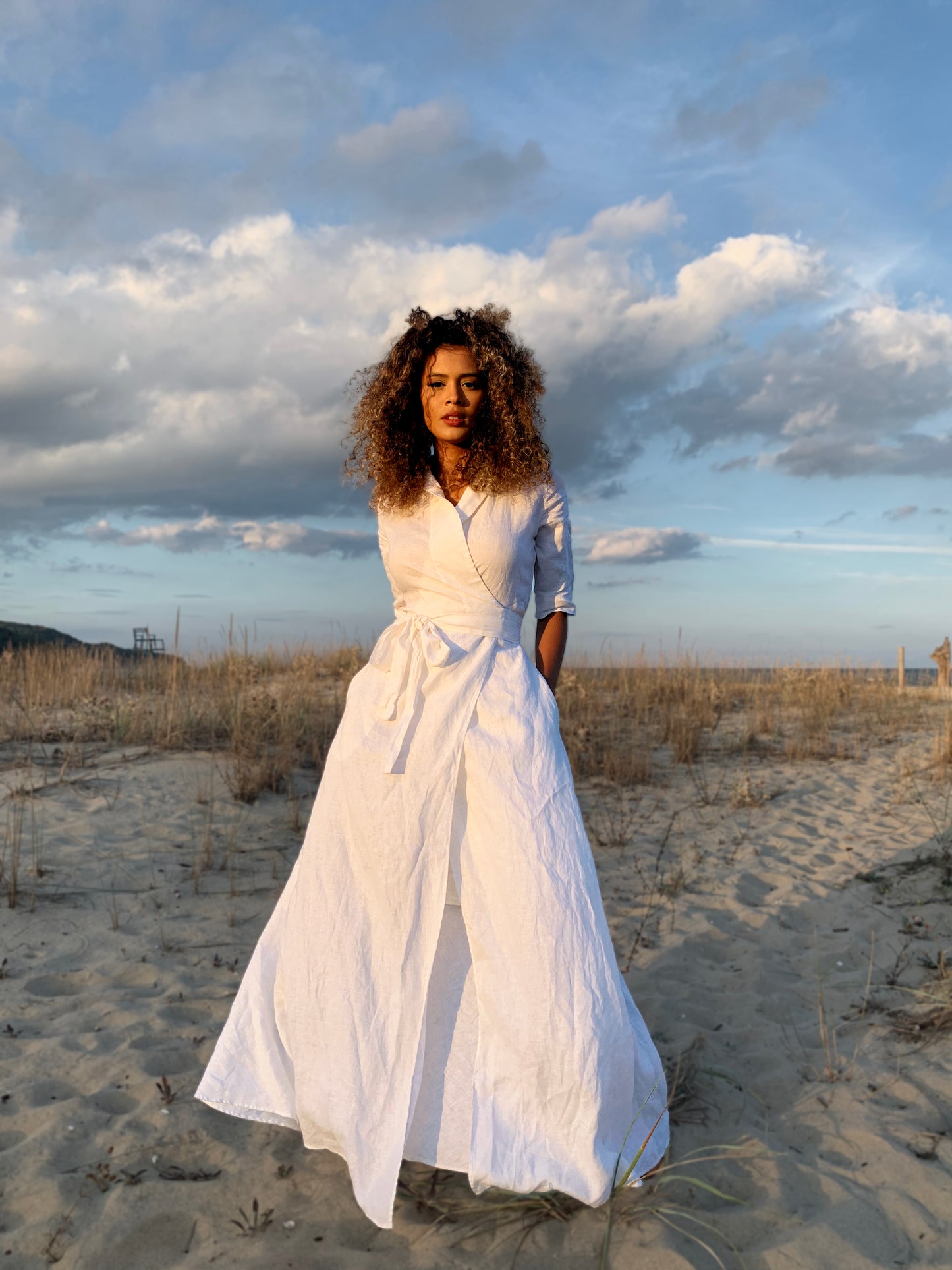 Linen A-Line Dress with Tie Waist, VisibleArtShop