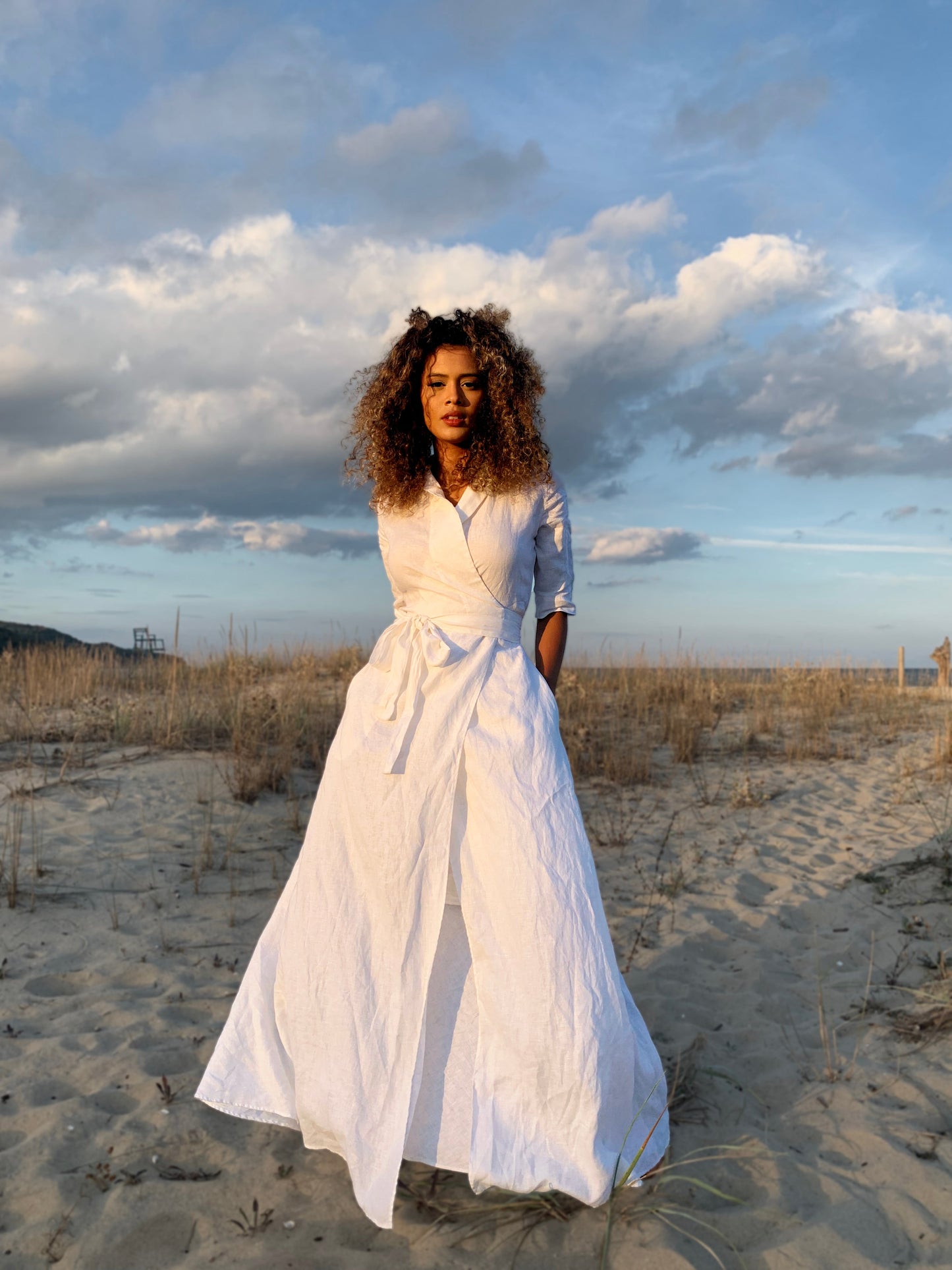 Linen A-Line Dress with Tie Waist, VisibleArtShop