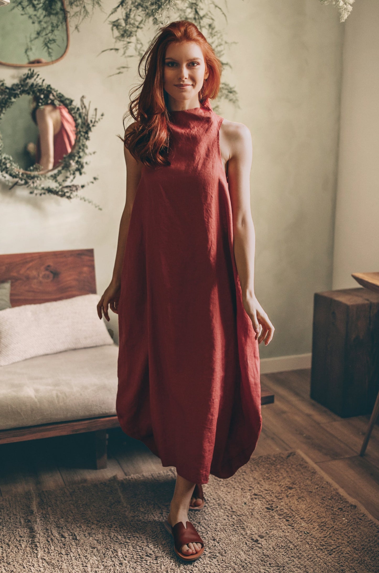 Cowl Neck Linen Dress, VisibleArtShop