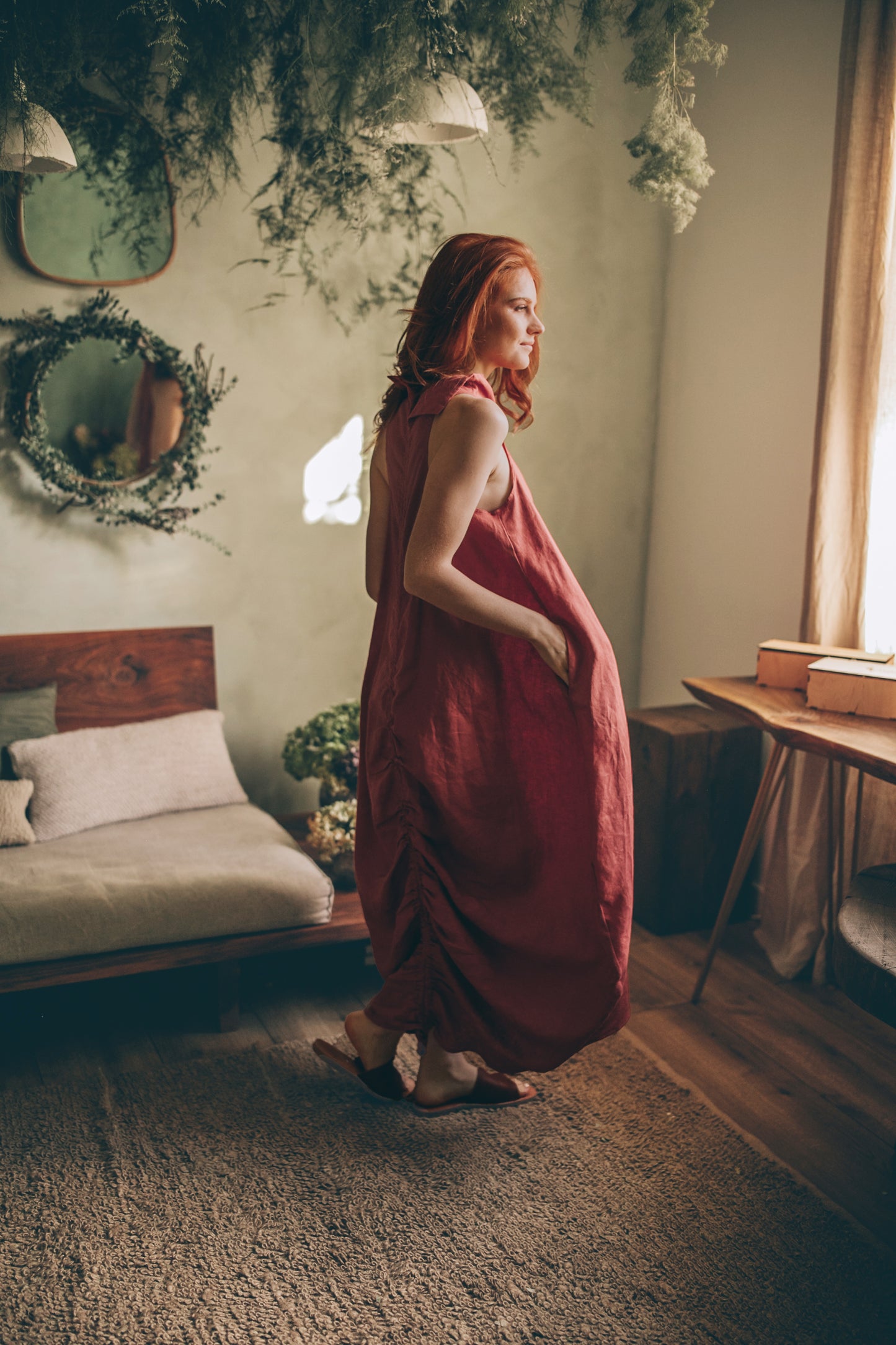 Cowl Neck Linen Dress, VisibleArtShop