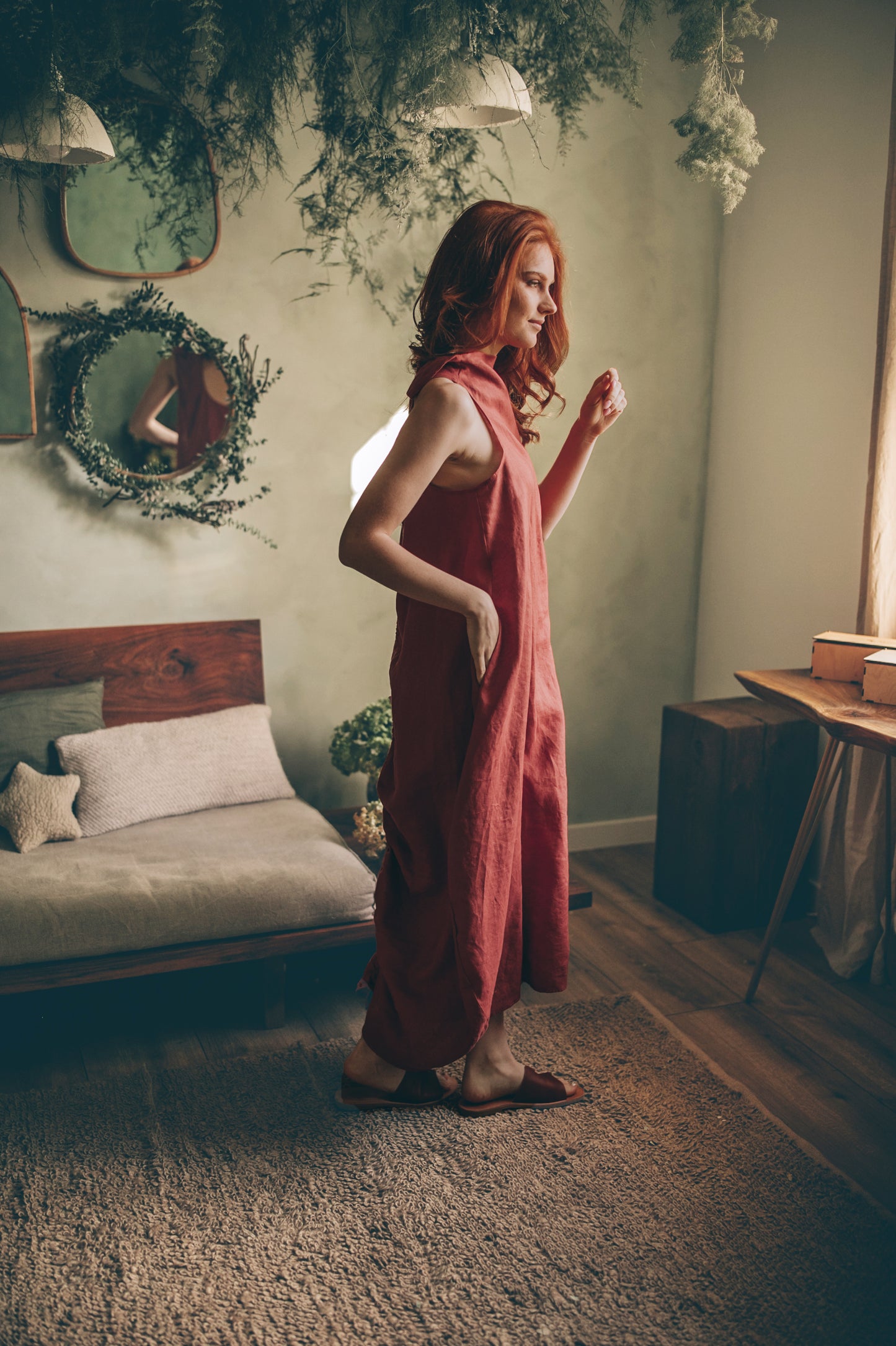Cowl Neck Linen Dress, VisibleArtShop