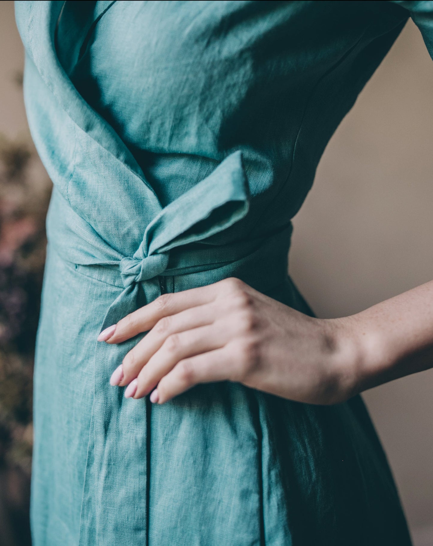 Midi Length Linen Dress with Tie Waist, VisibleArtShop