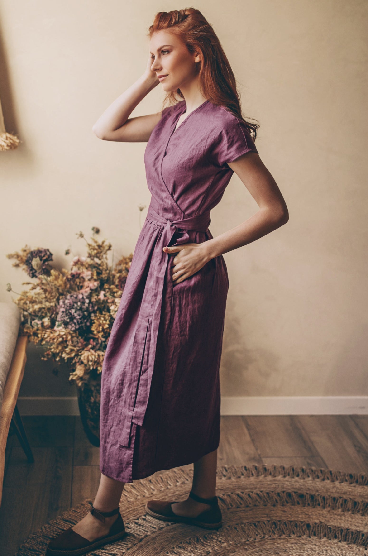 embellished linen cap sleeve dress Linen-Blend Cap-Sleeve Mini Dress