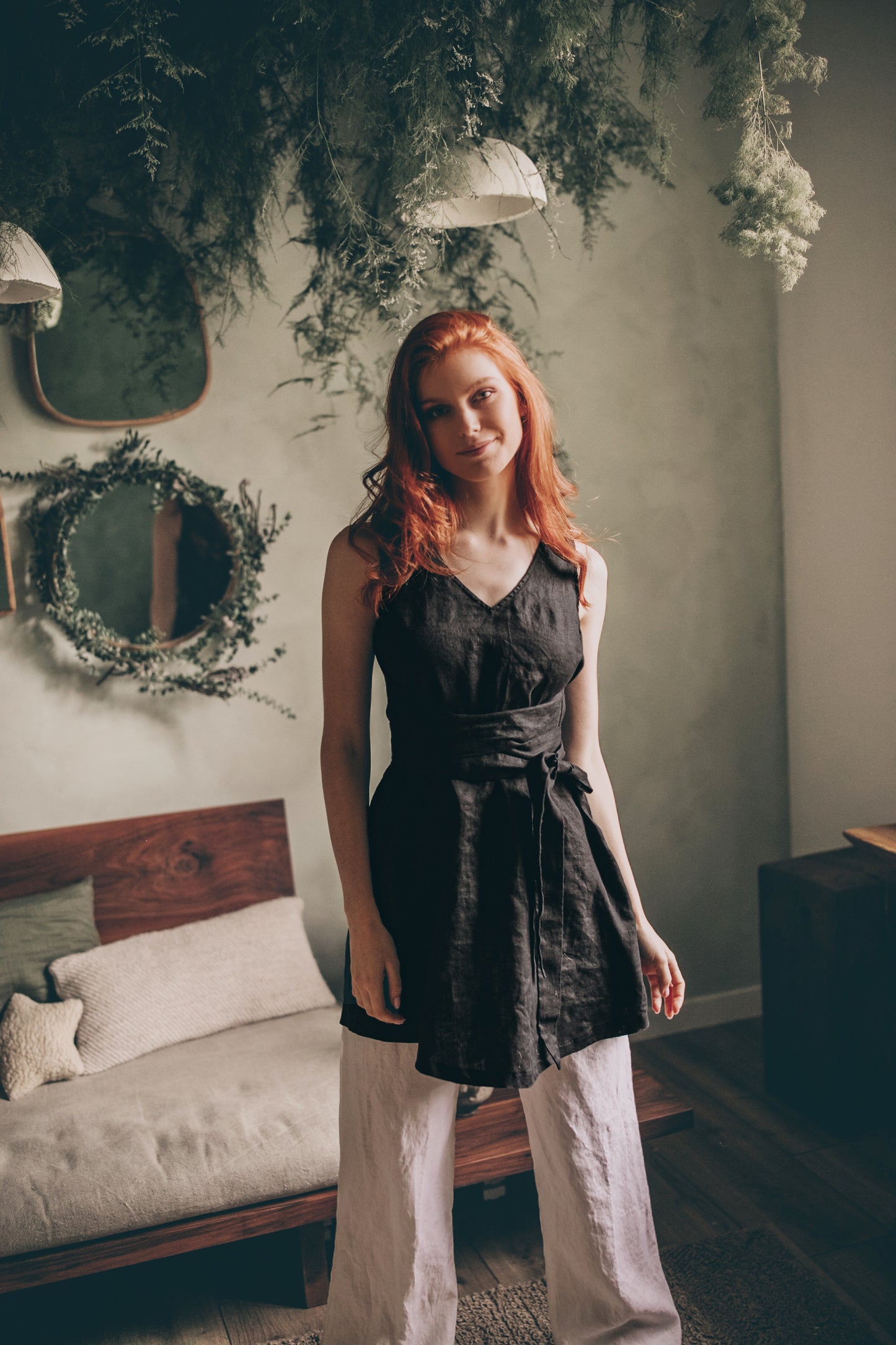 Linen Tunic Top with Tie Belt, VisibleArtShop