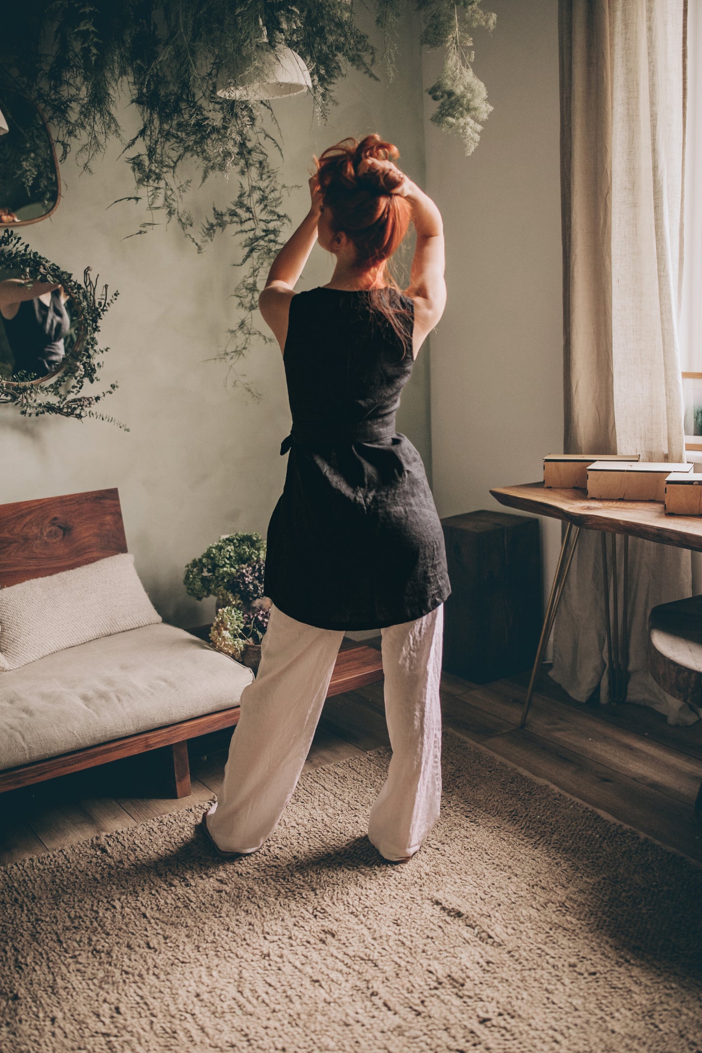 Linen Tunic Top with Tie Belt, VisibleArtShop