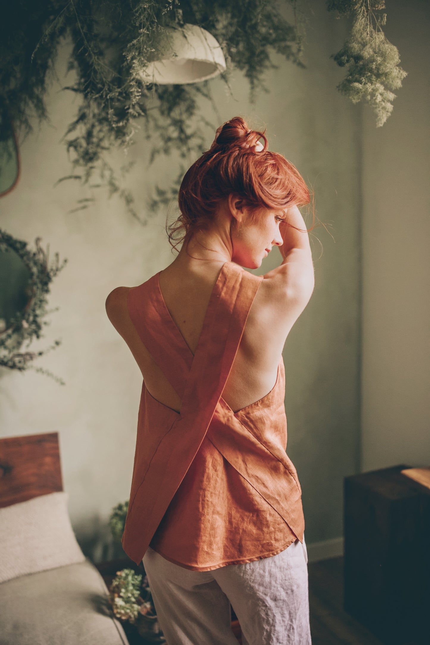 Cross-Back Linen Top, VisibleArtShop