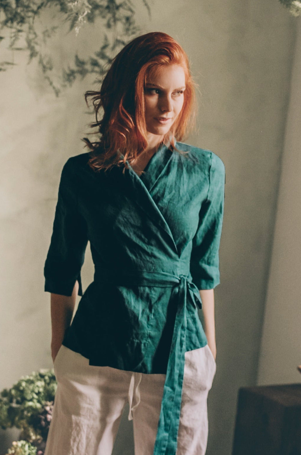 Linen Wrap Top with Shawl Neck, VisibleArtShop