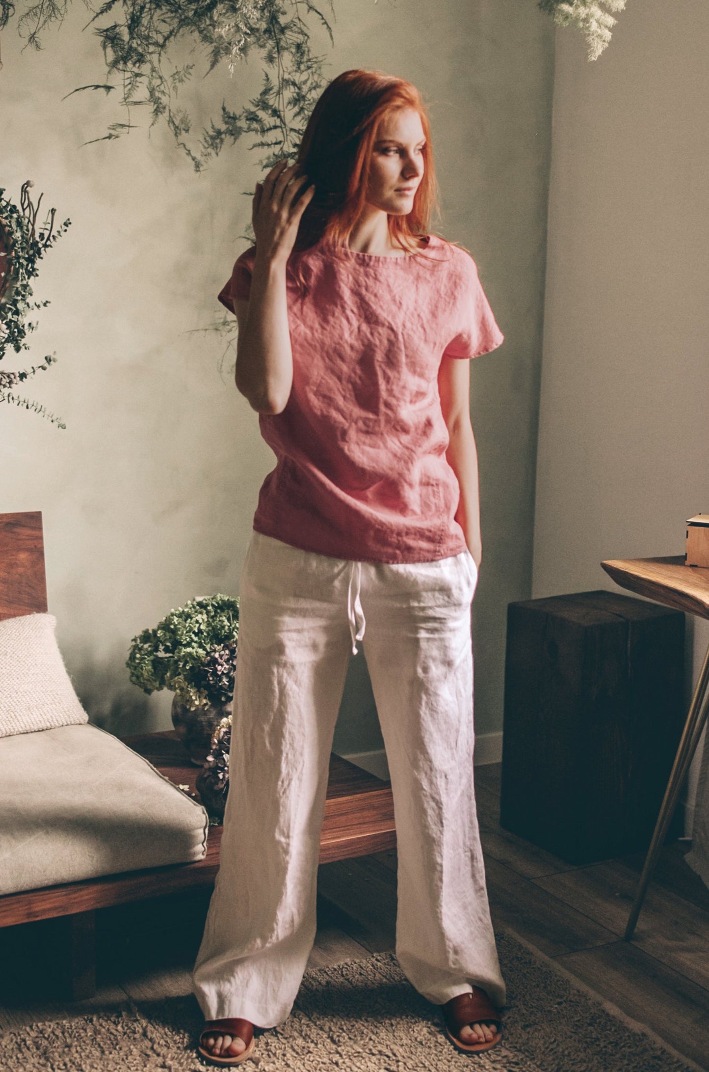 Linen Shirt Top with Stitched Detailing, VisibleArtShop