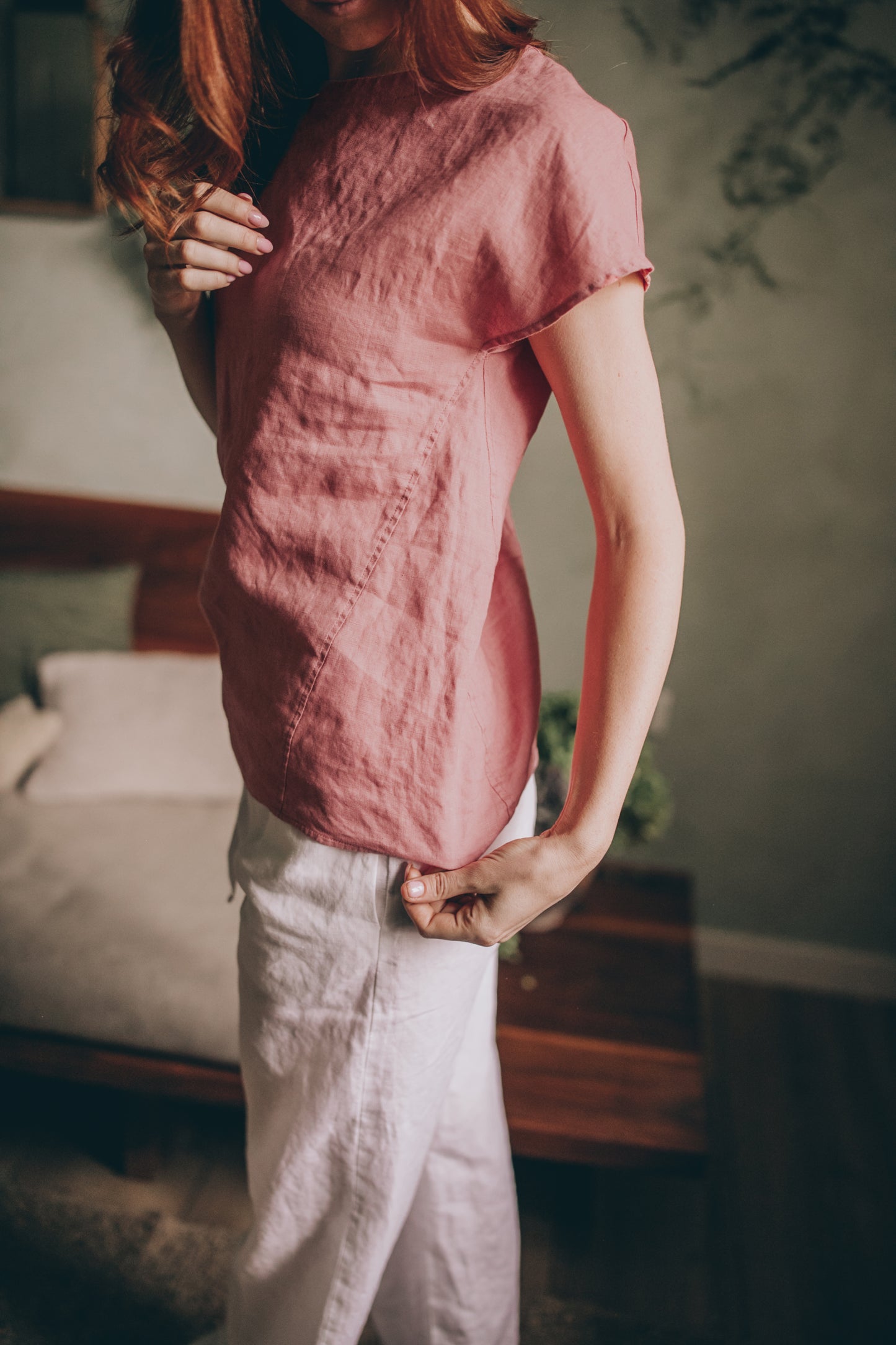 Linen Shirt Top with Stitched Detailing, VisibleArtShop