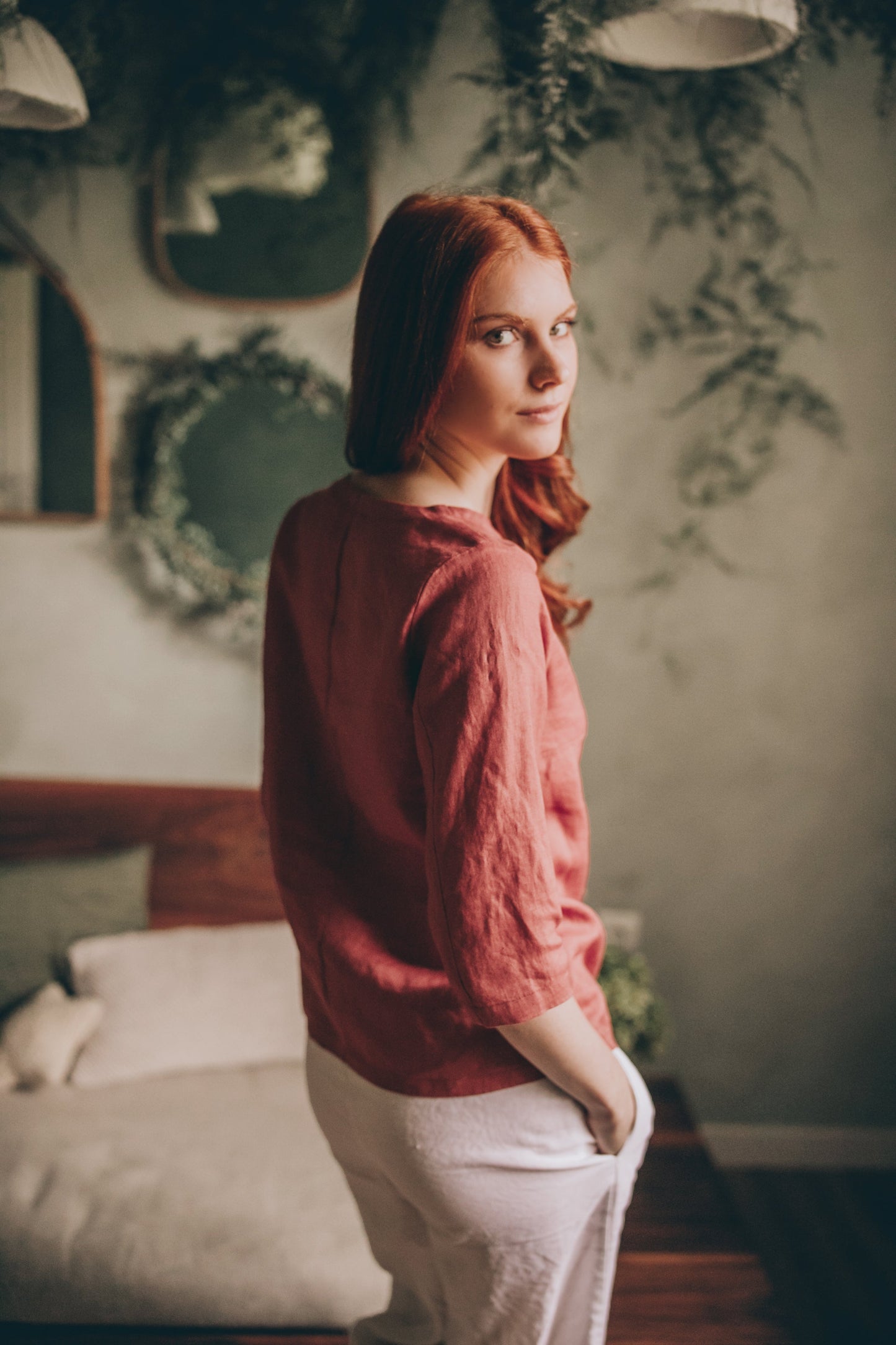 Essential Linen 3/4 Sleeve Top, VisibleArtShop