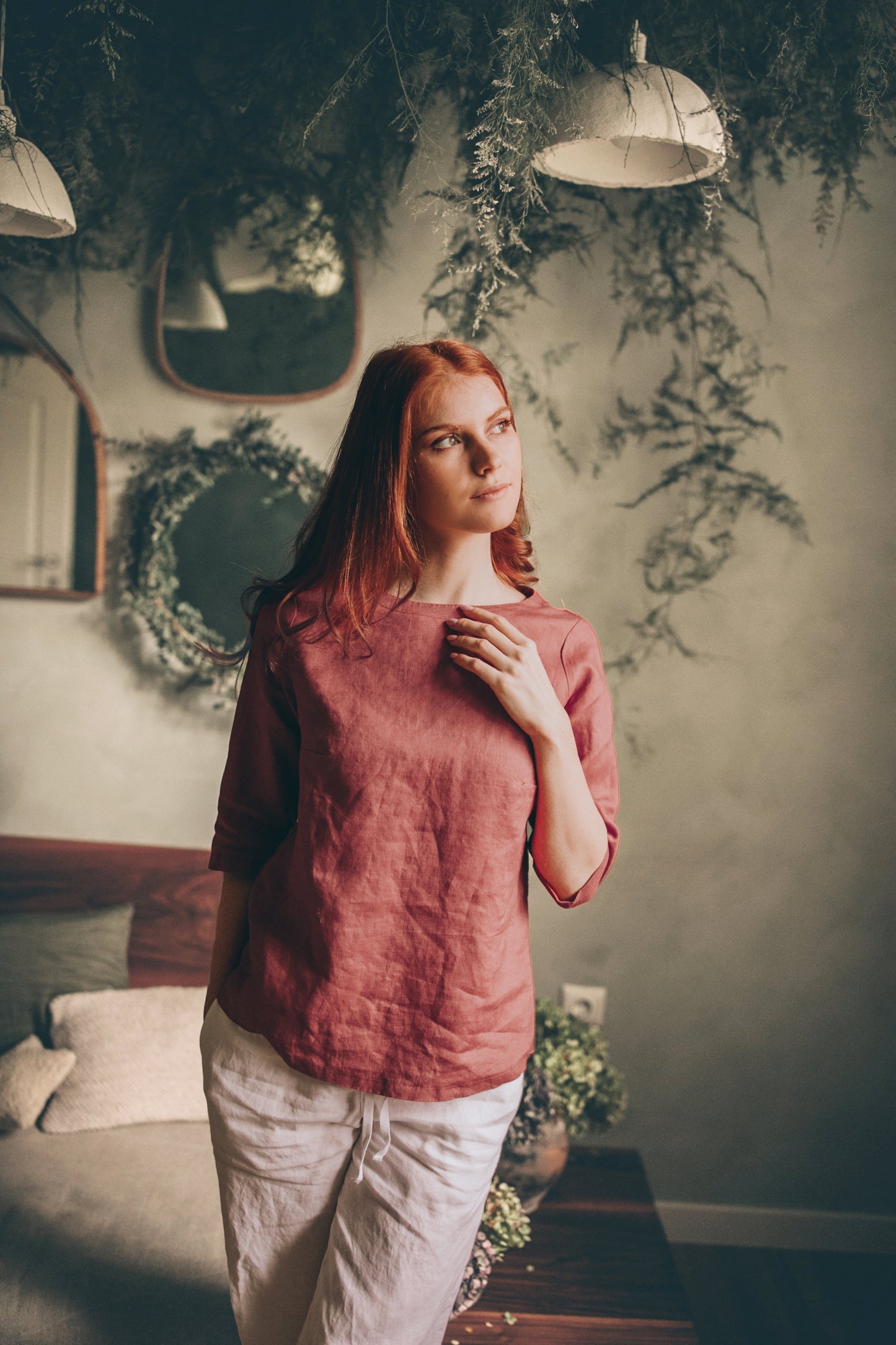 Essential Linen 3/4 Sleeve Top, VisibleArtShop