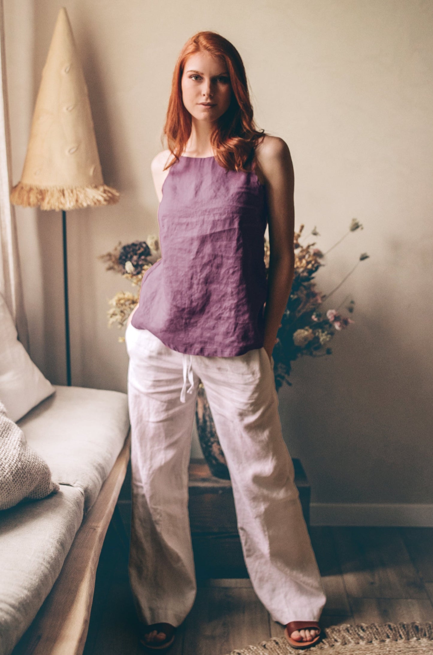 Straight Neck Linen Top, VisibleArtShop