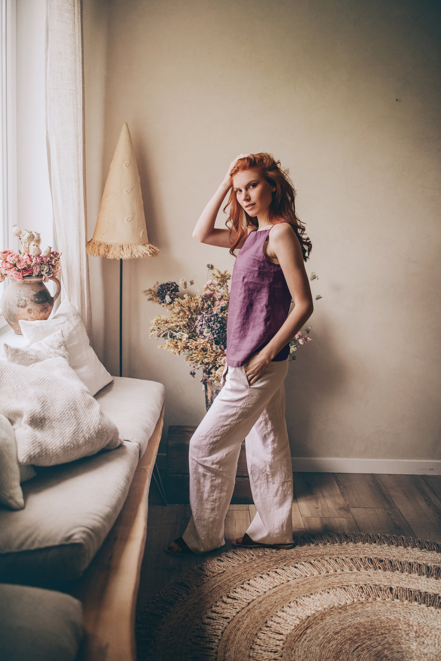 Straight Neck Linen Top, VisibleArtShop