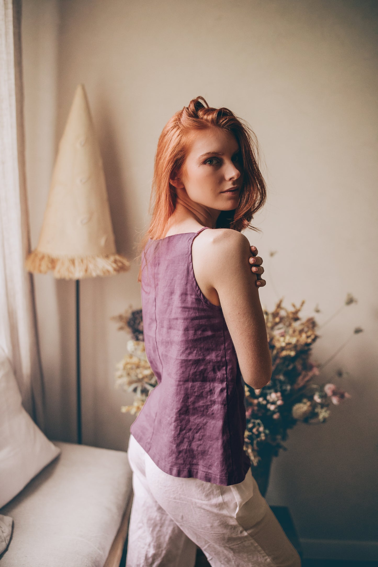 Straight Neck Linen Top, VisibleArtShop