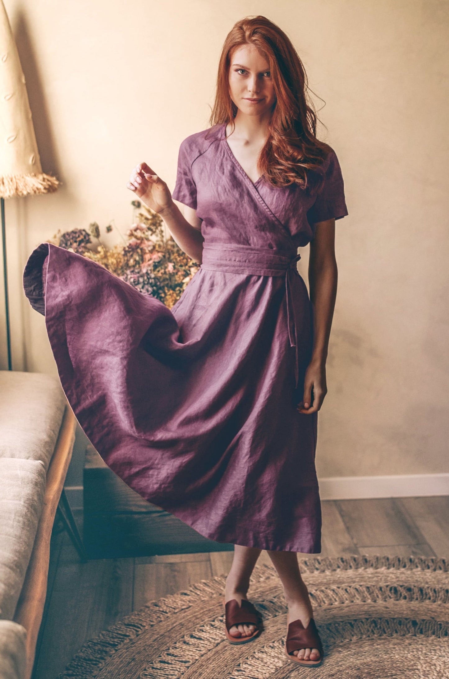 Midi Length Linen Wrap Dress, VisibleArtShop