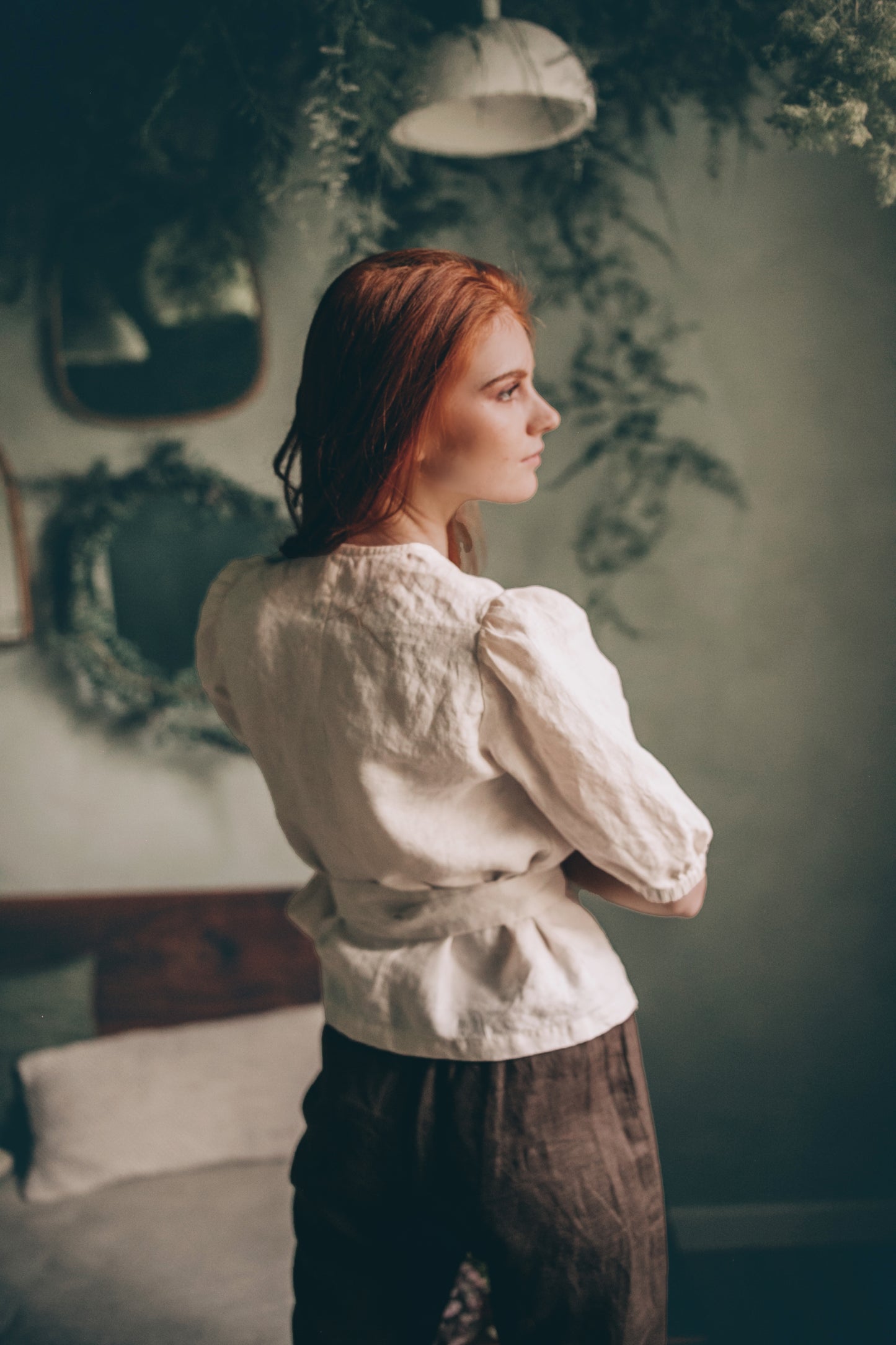 Puff Sleeve Linen Wrap Top, VisibleArtShop