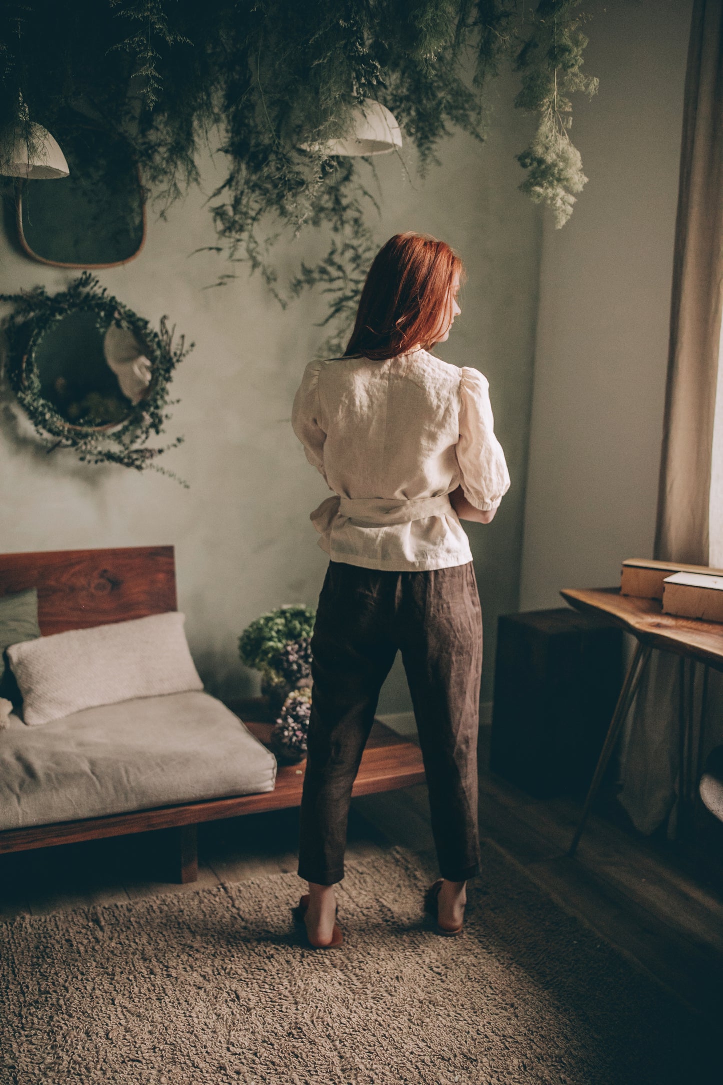 Puff Sleeve Linen Wrap Top, VisibleArtShop