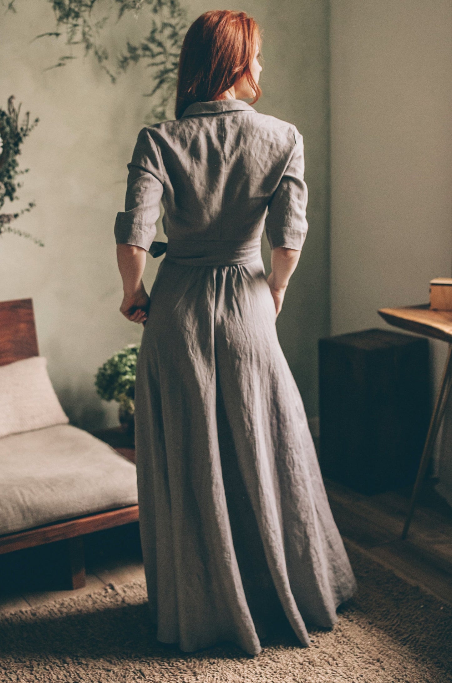 Linen A-Line Dress with Tie Waist, VisibleArtShop