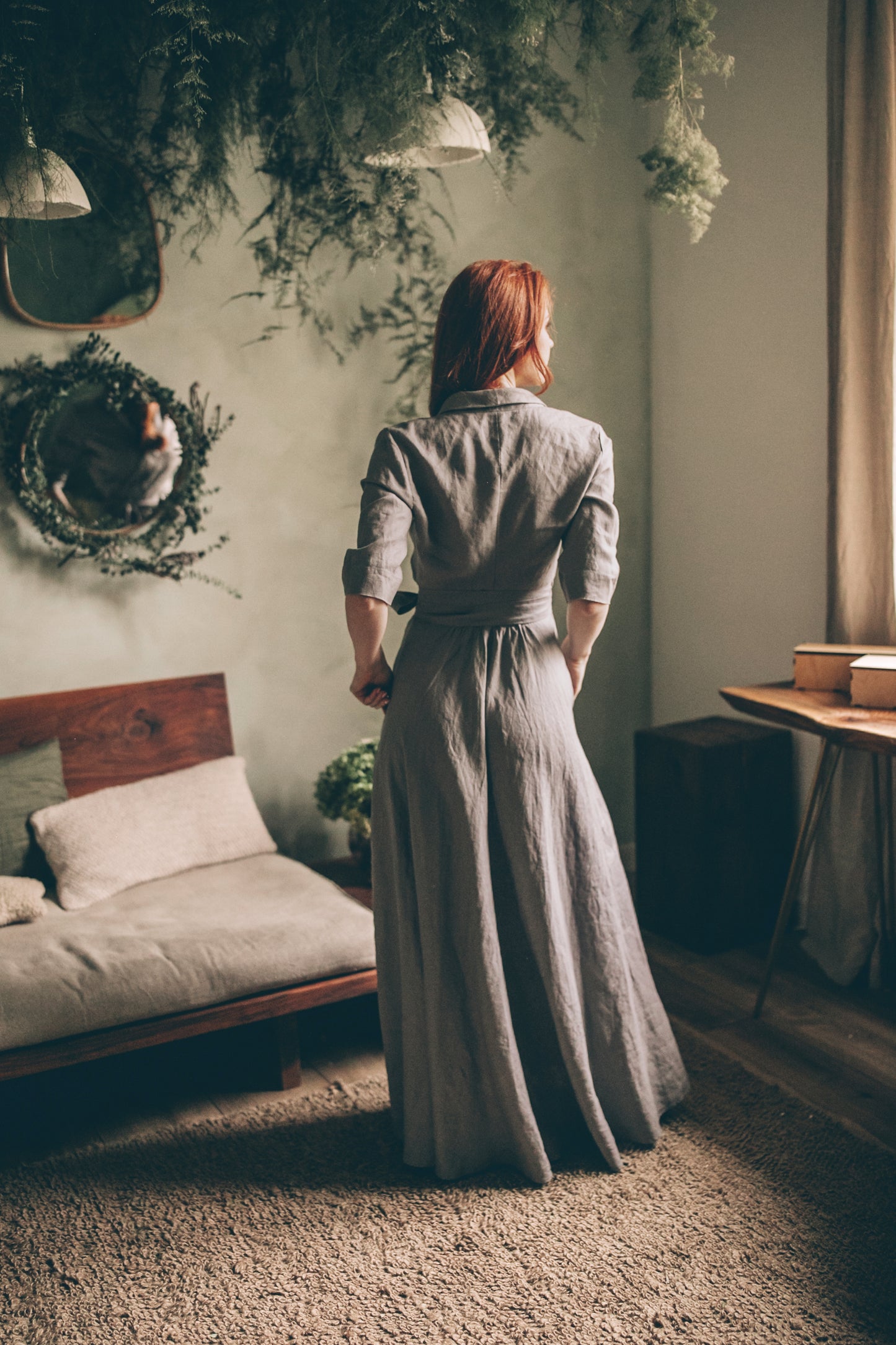 Linen A-Line Dress with Tie Waist, VisibleArtShop