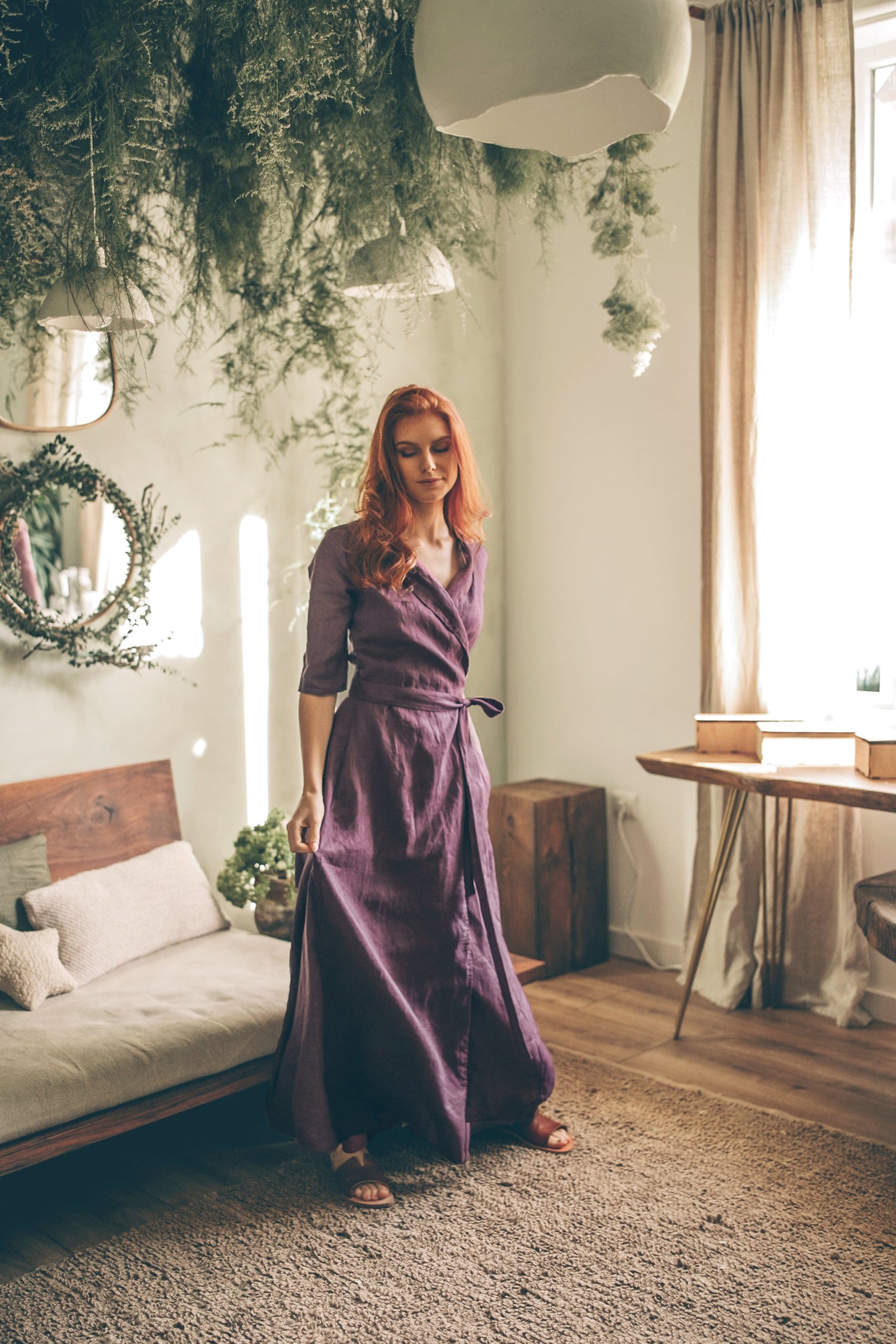 Maxi Linen Dress with Tie Waist, VisibleArtShop