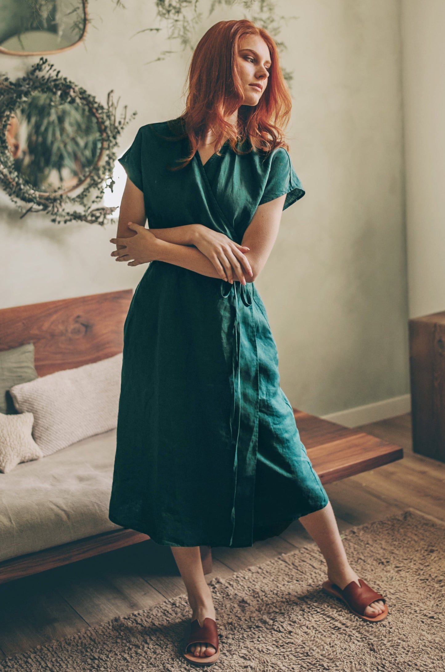 Cap Sleeve Linen Wrap Dress, VisibleArtShop