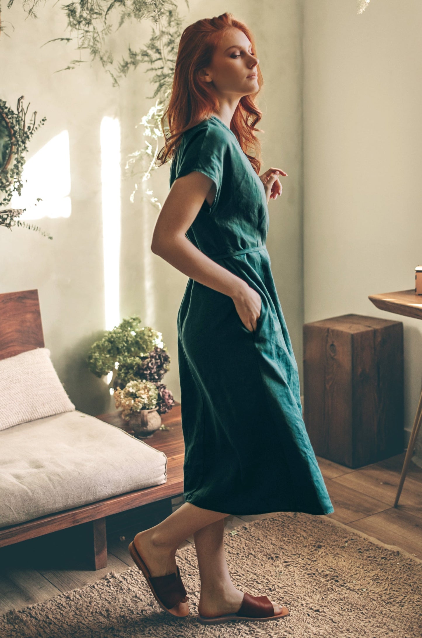 Cap Sleeve Linen Wrap Dress, VisibleArtShop