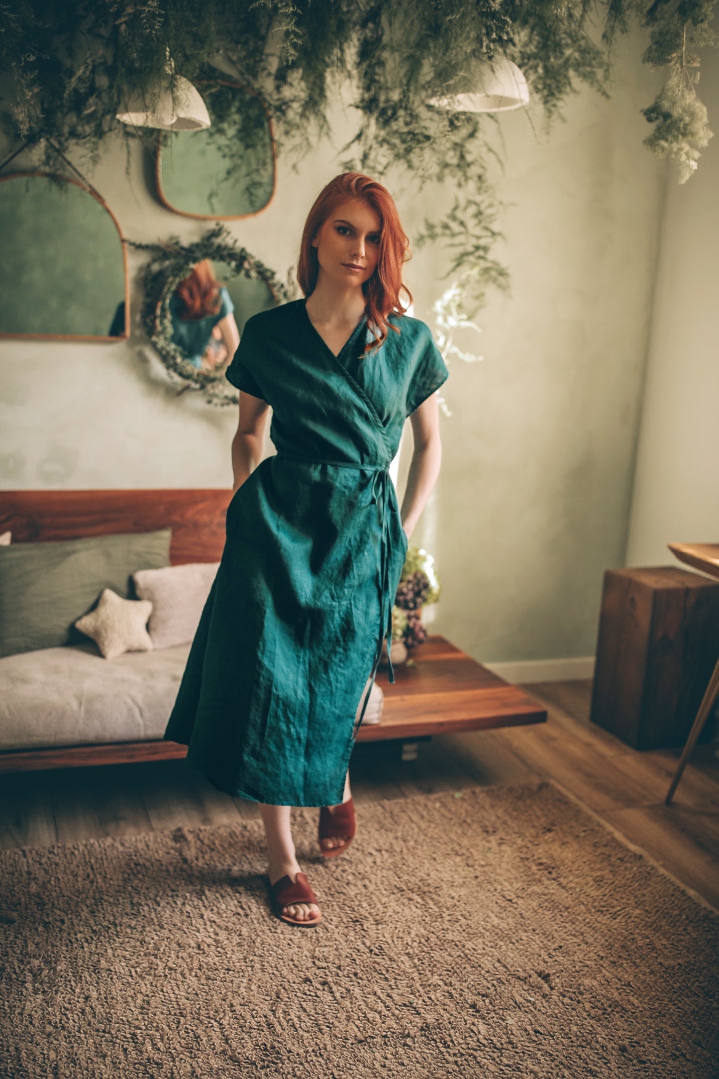 Cap Sleeve Linen Wrap Dress, VisibleArtShop