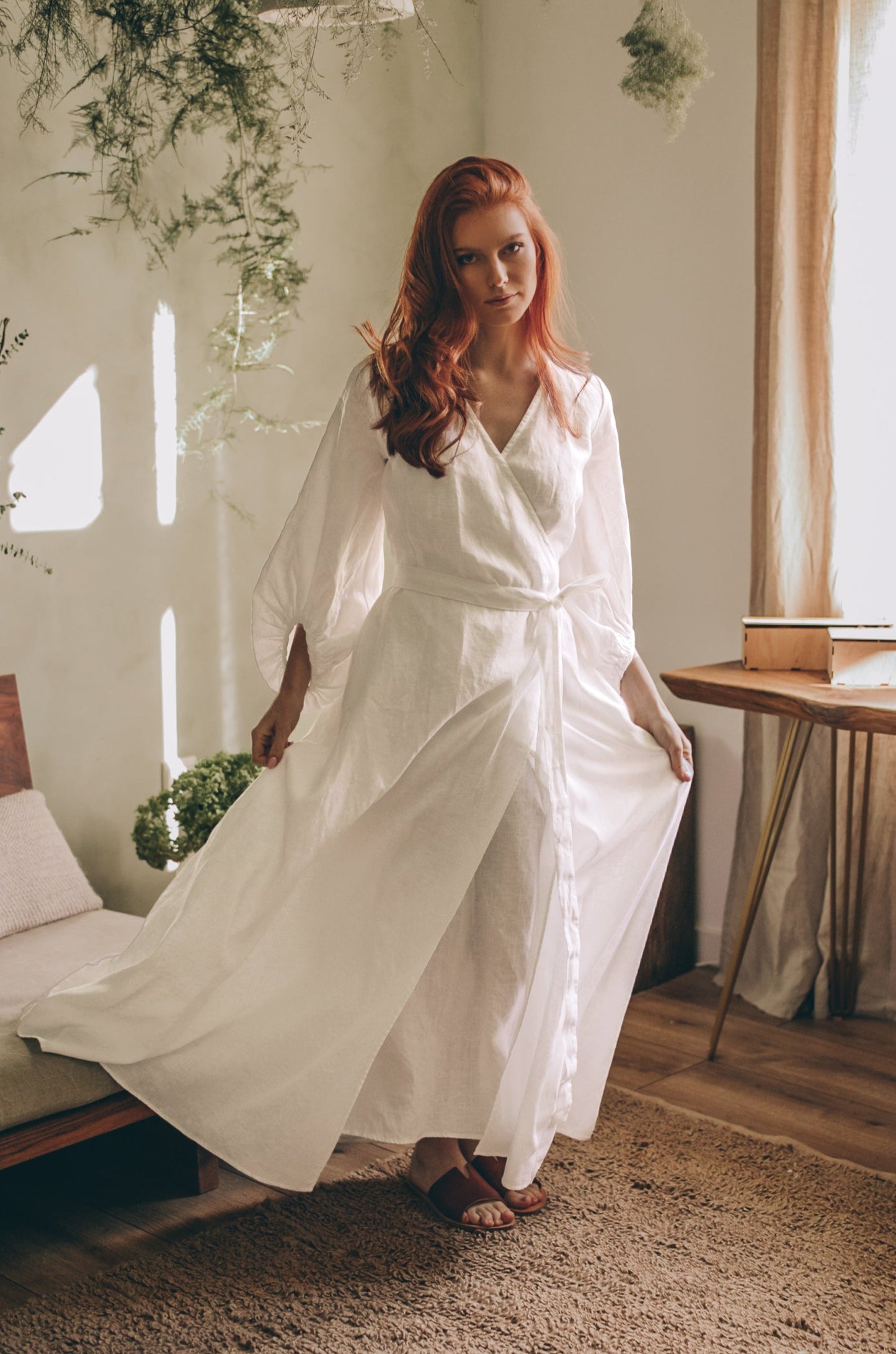 Linen Maxi Dress with Puff Sleeves, VisibleArtShop