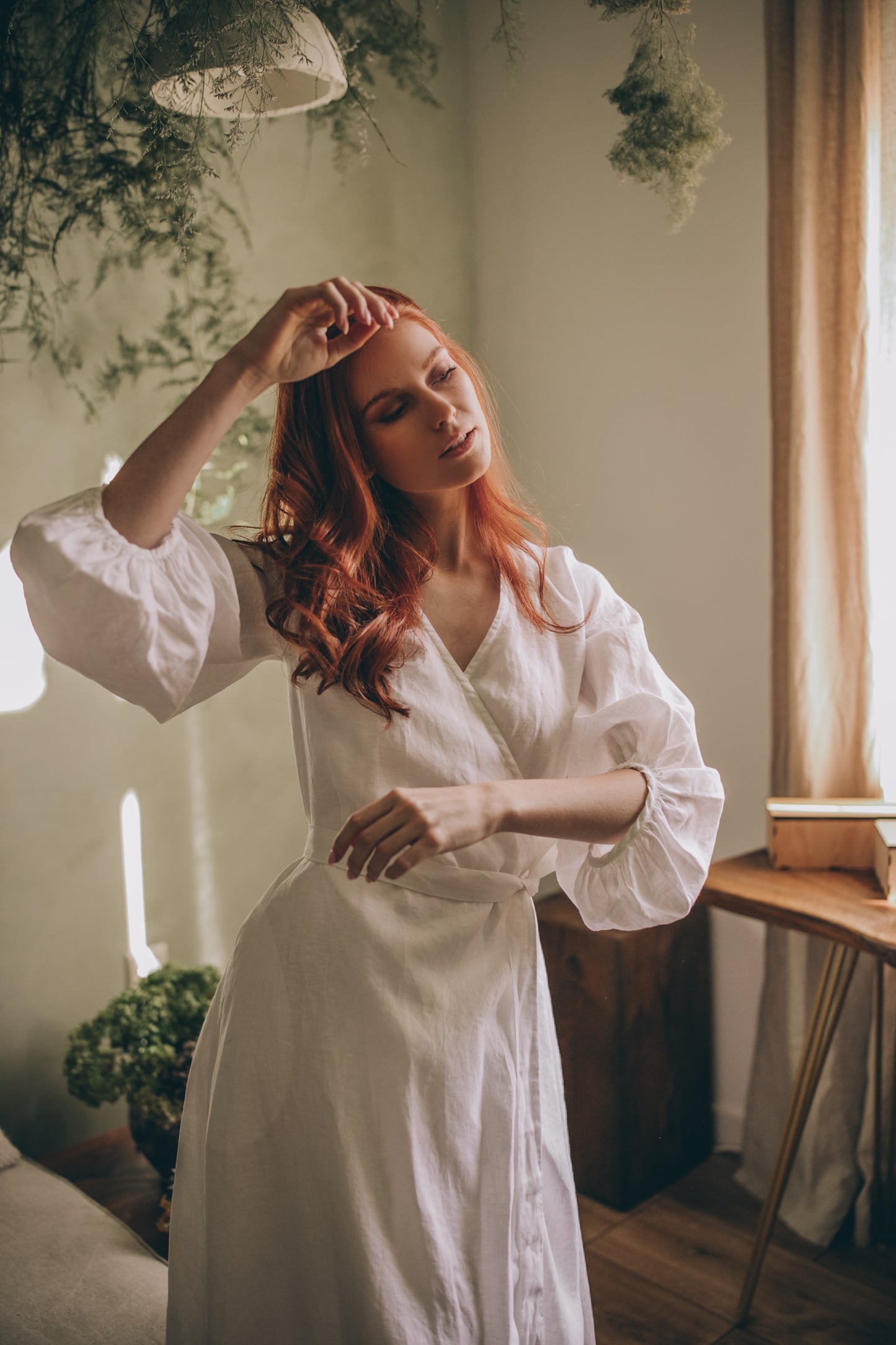 Linen Maxi Dress with Puff Sleeves, VisibleArtShop