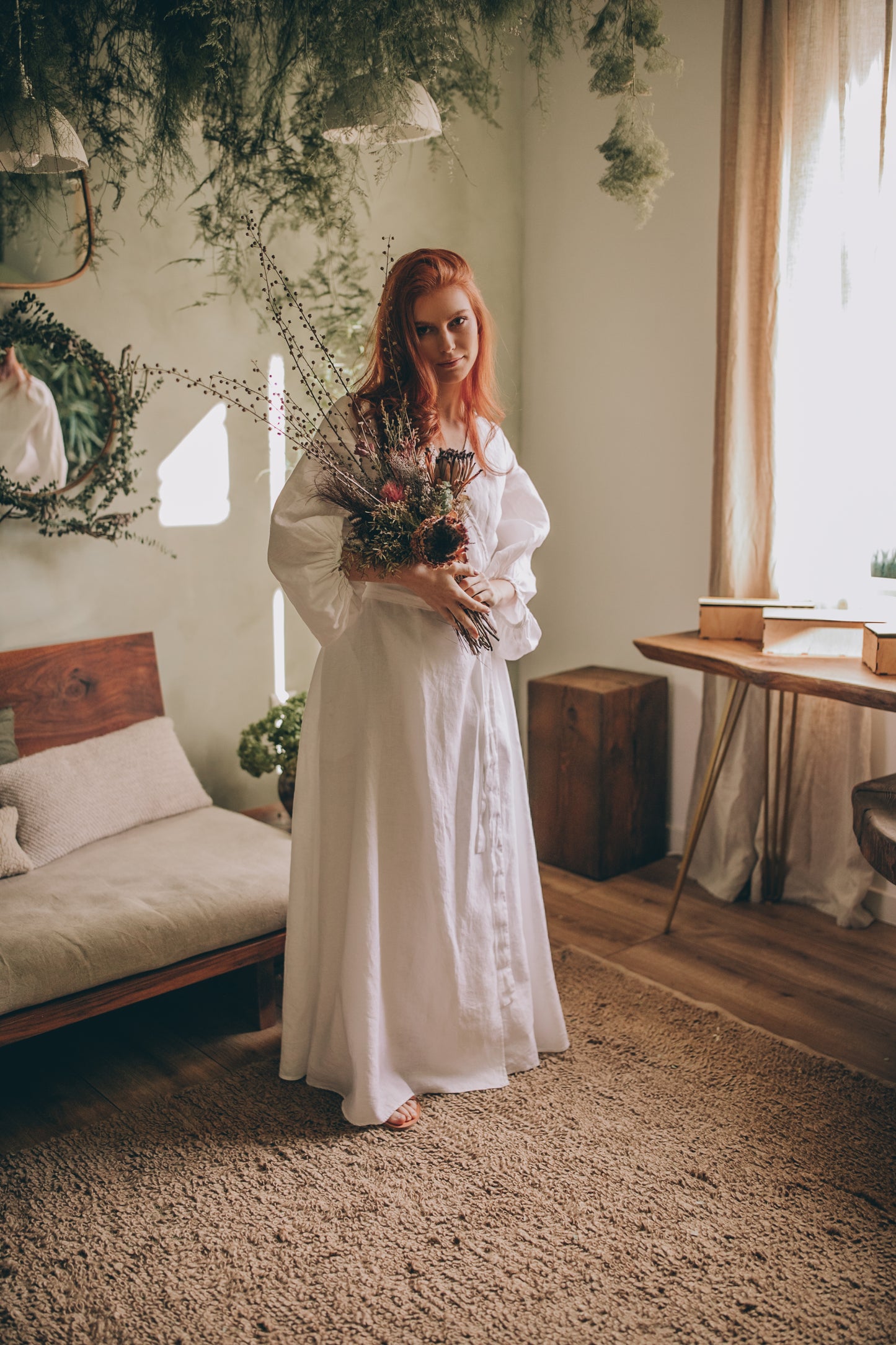 Linen Maxi Dress with Puff Sleeves, VisibleArtShop