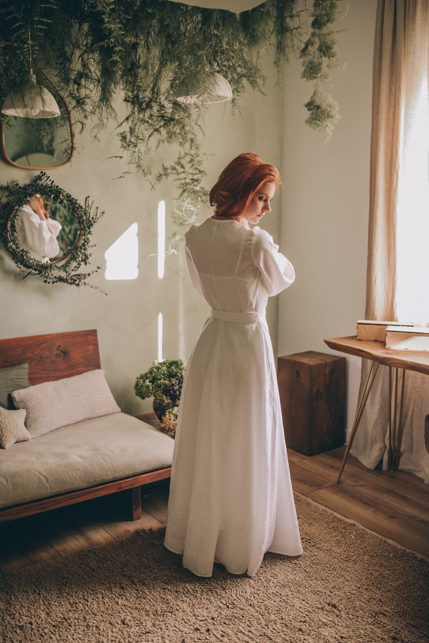 Linen Maxi Dress with Puff Sleeves, VisibleArtShop