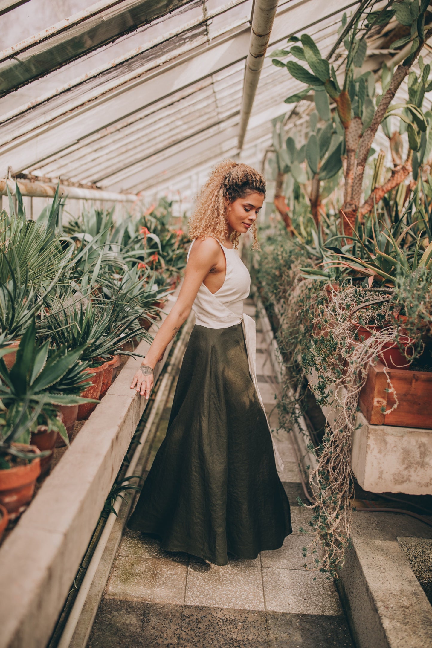 Flared Linen Wrap Skirt