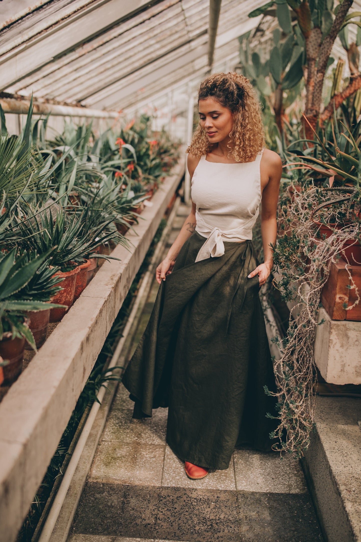 Flared Linen Wrap Skirt