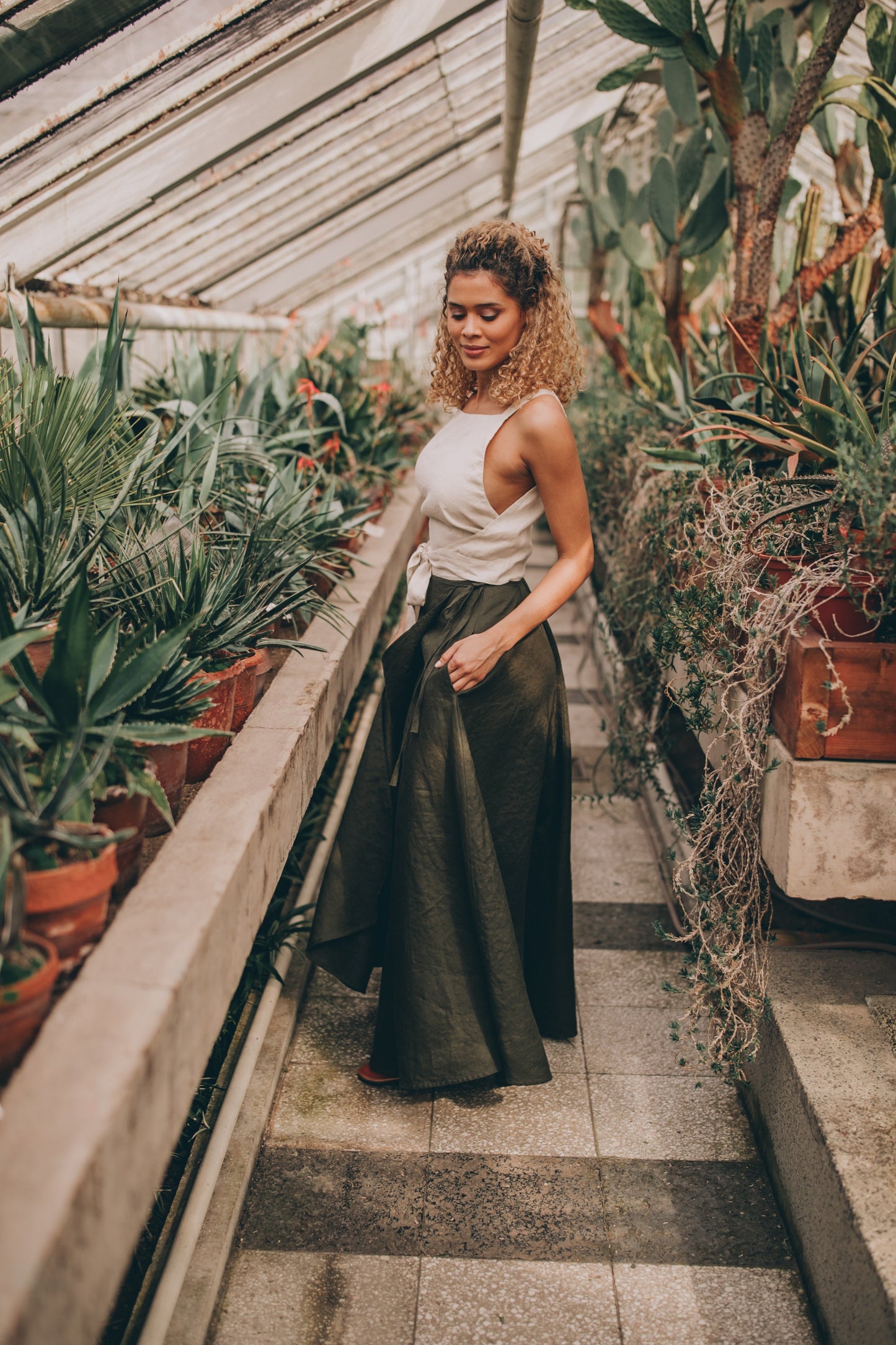 Flared Linen Wrap Skirt
