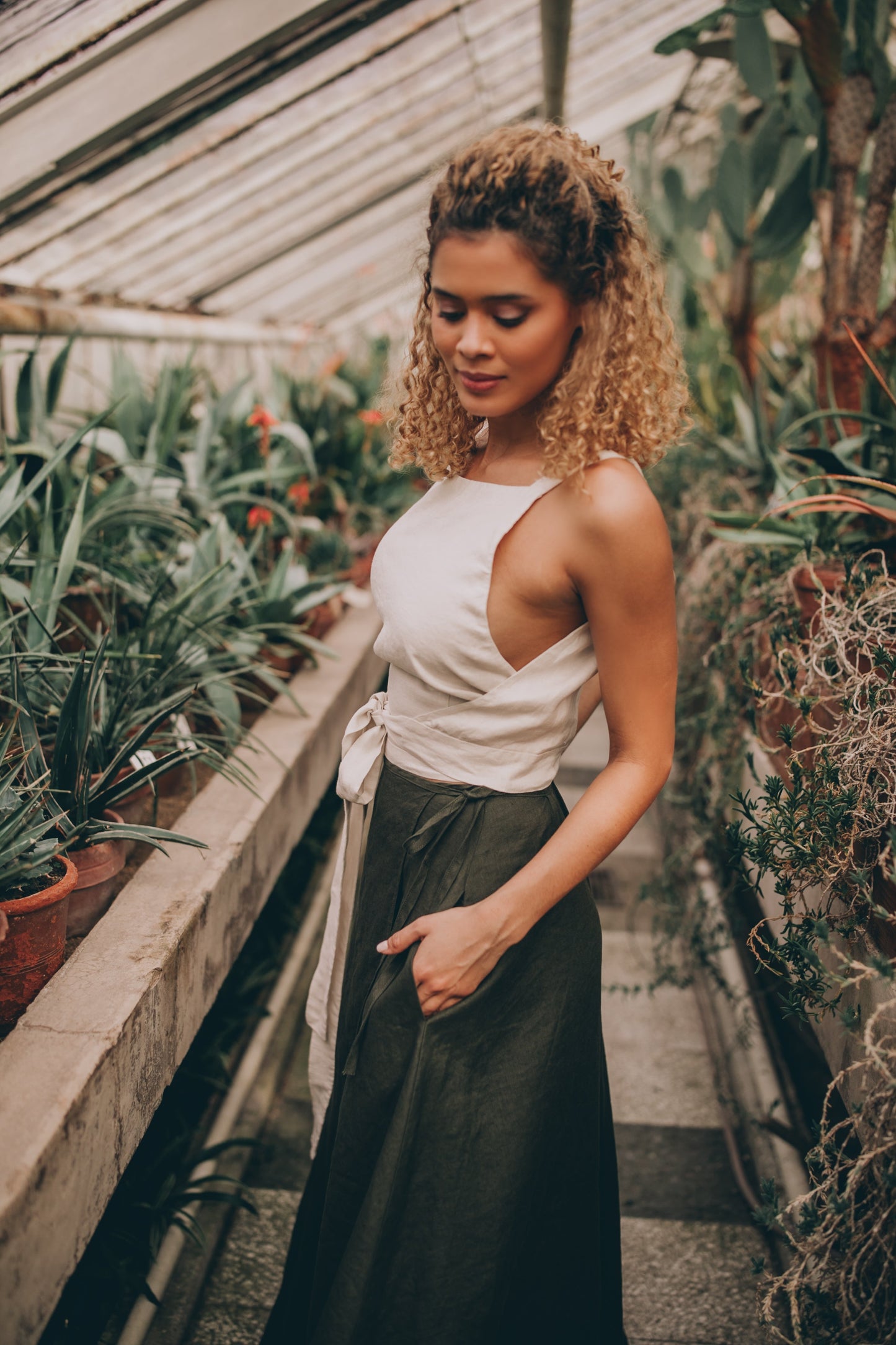Flared Linen Wrap Skirt