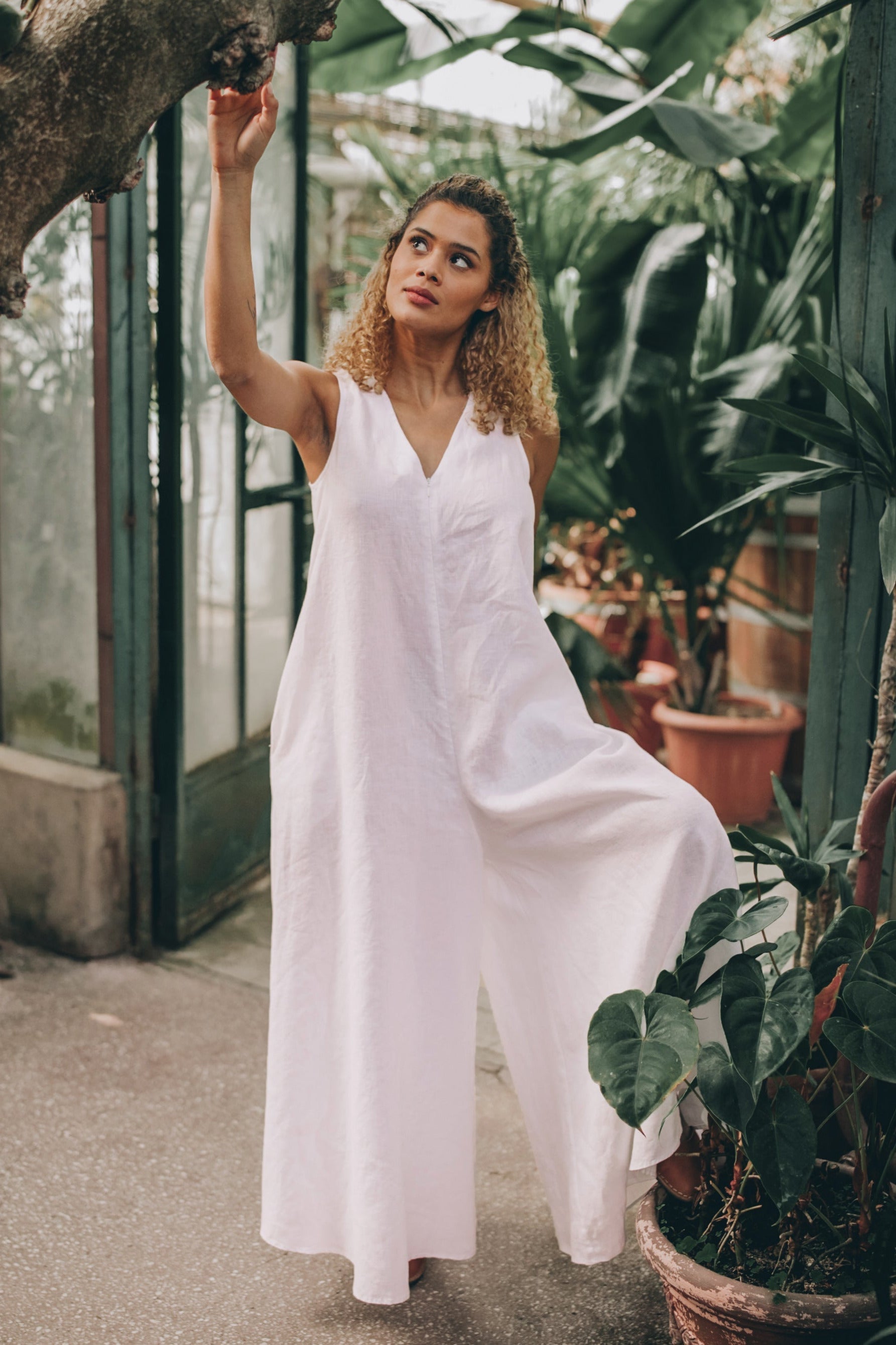 linen jumper dress Summer Jumpsuit regular fit/classic neckline Summer Linen Jumpsuit, Linen Maxi