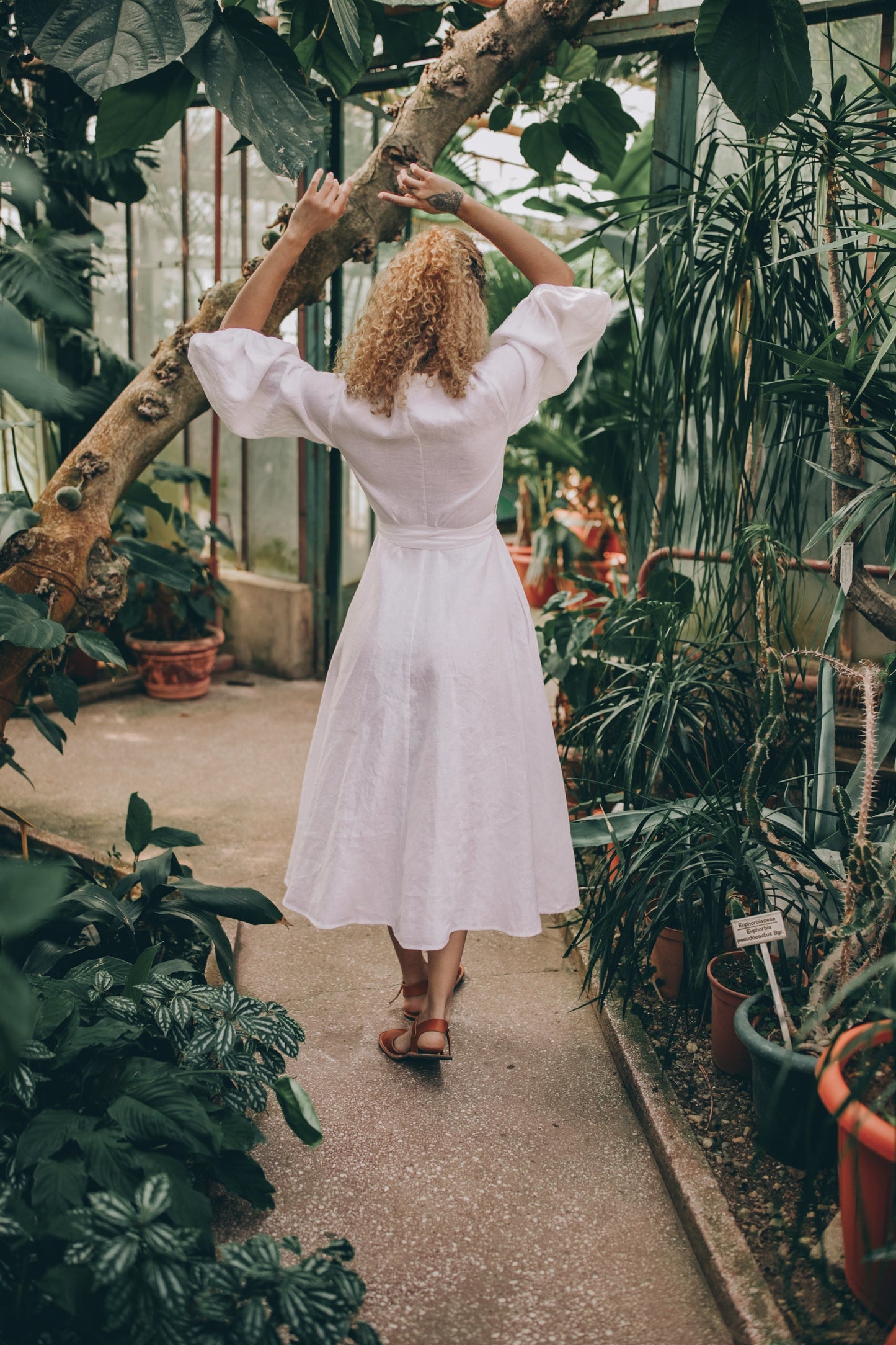 Linen wrap dress with puff sleeves, Visibleartshop