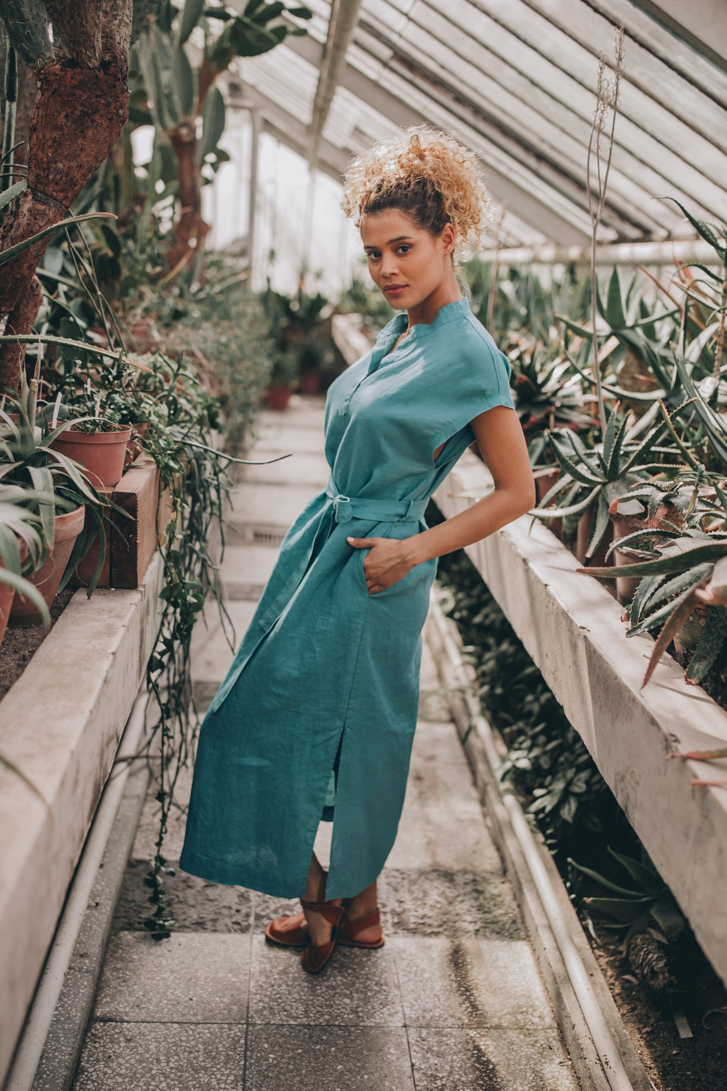 midi dress with tie waist Relaxed Linen Waist, Summer Linen Shirt Dress, Linen Midi Dress with Belt and Pockets, Linen Clothing for Women, 2XL Size:57XL (6'0