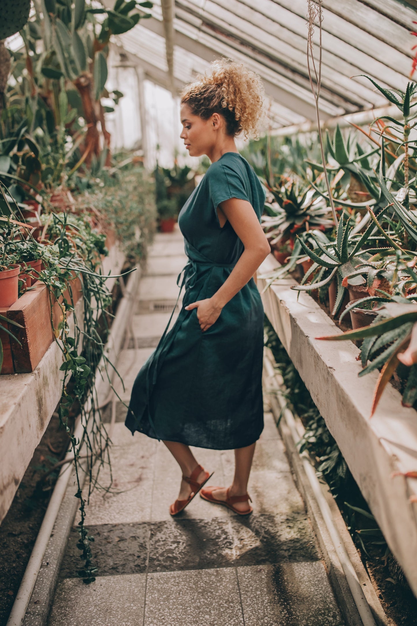 Cap sleeve linen wrap dress, Visibleartshop