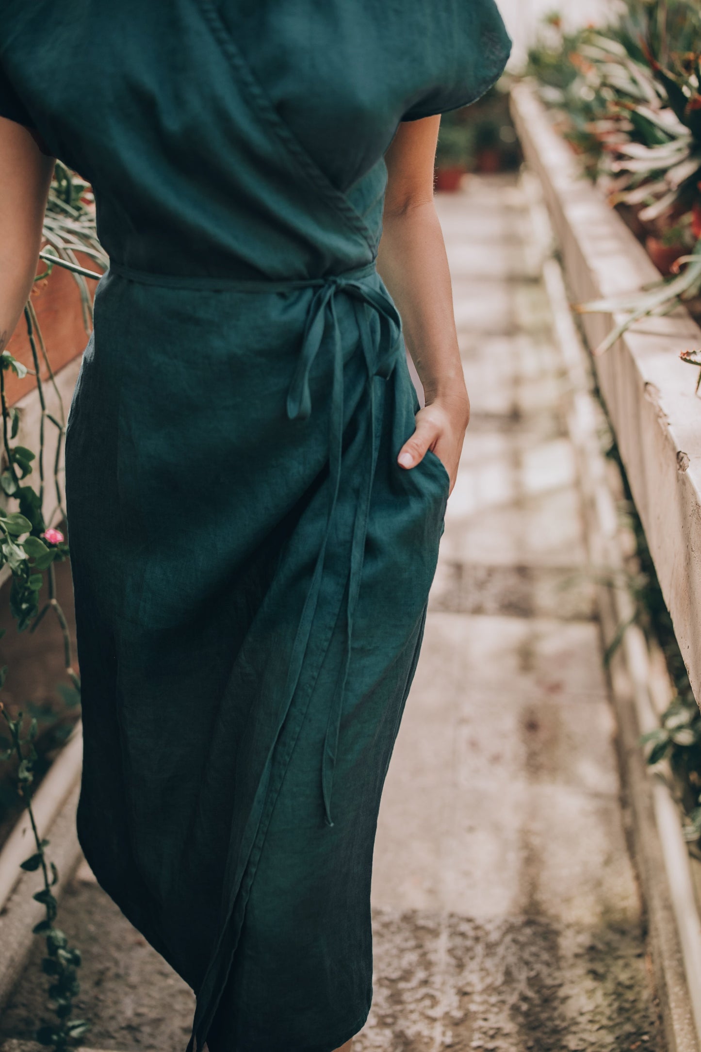 Cap sleeve linen wrap dress, Visibleartshop