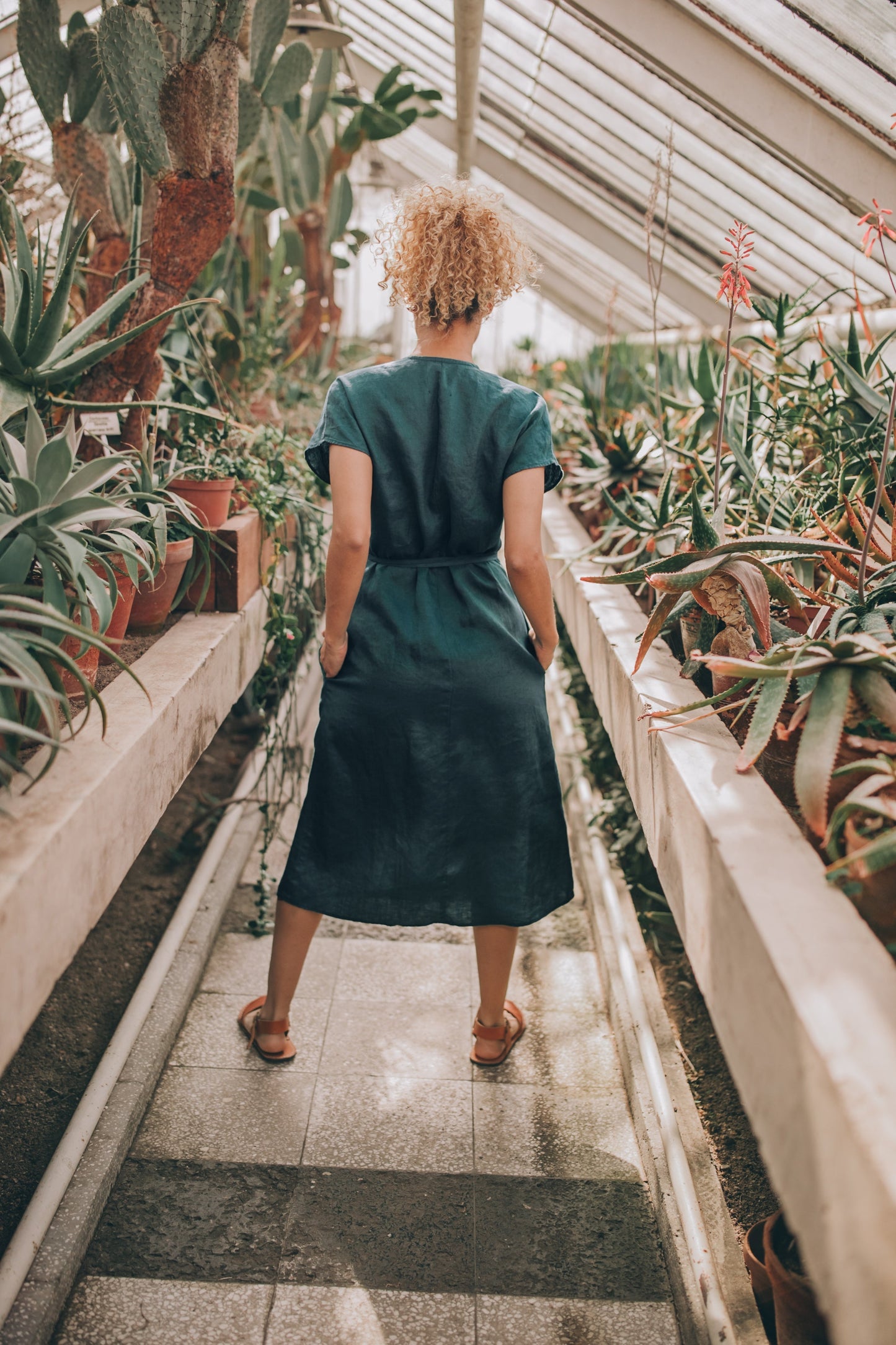 Cap sleeve linen wrap dress, Visibleartshop