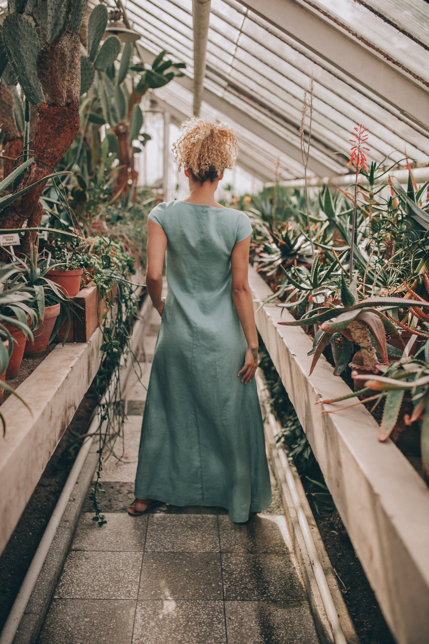 Linen Maxi Dress with Cap Sleeves, Visibleartshop