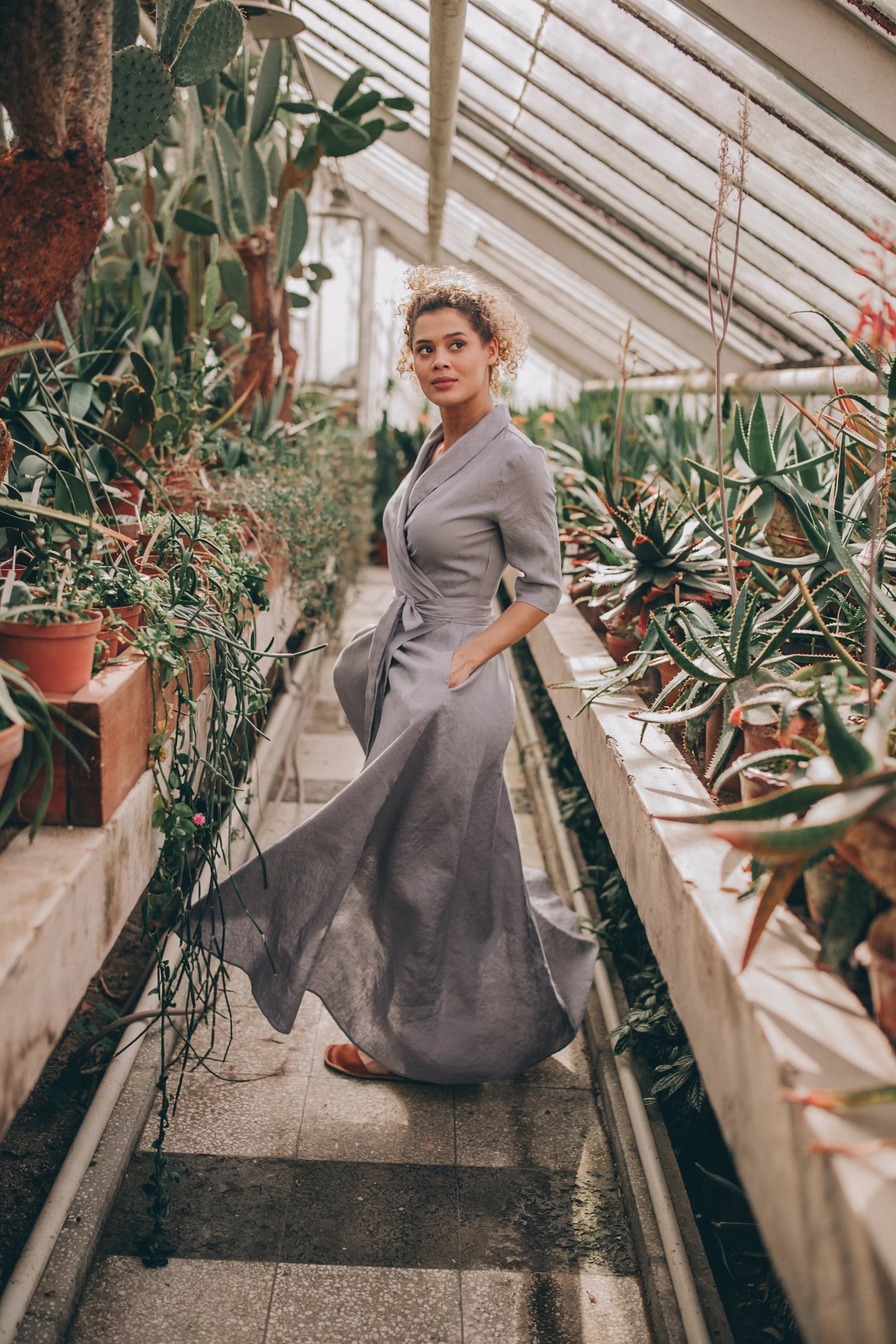 Linen A-Line Dress with Tie Waist, VisibleArtShop