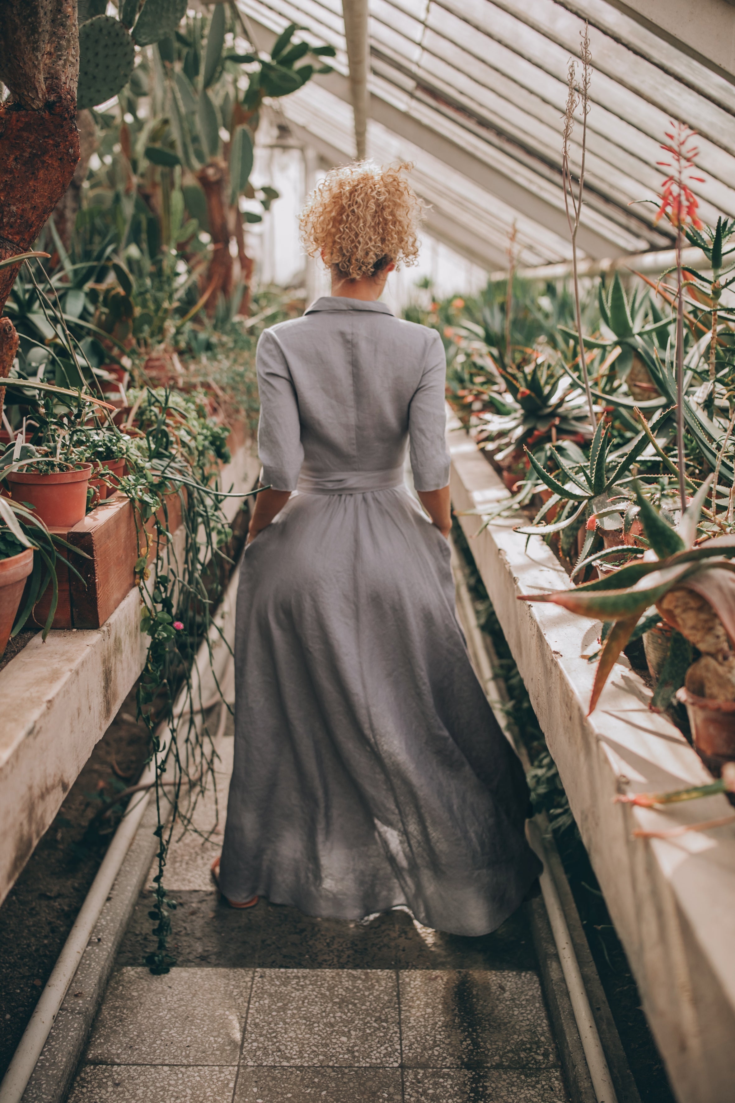 Shall Collar Linen Dress, Maxi Wrap Linen Dress, Summer Linen Dress, Gray Linen Maxi Dress, Plus Size Wrap Dress, Boho Plus Size Linen Dress, S
