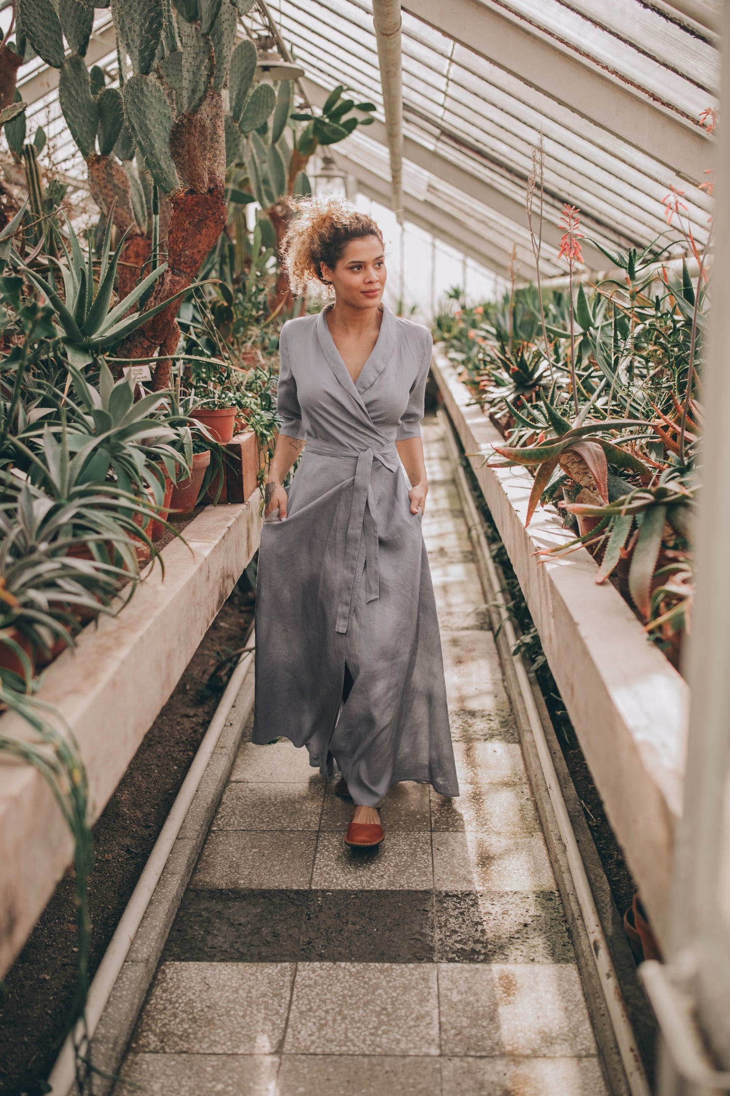 Linen A-Line Dress with Tie Waist, VisibleArtShop