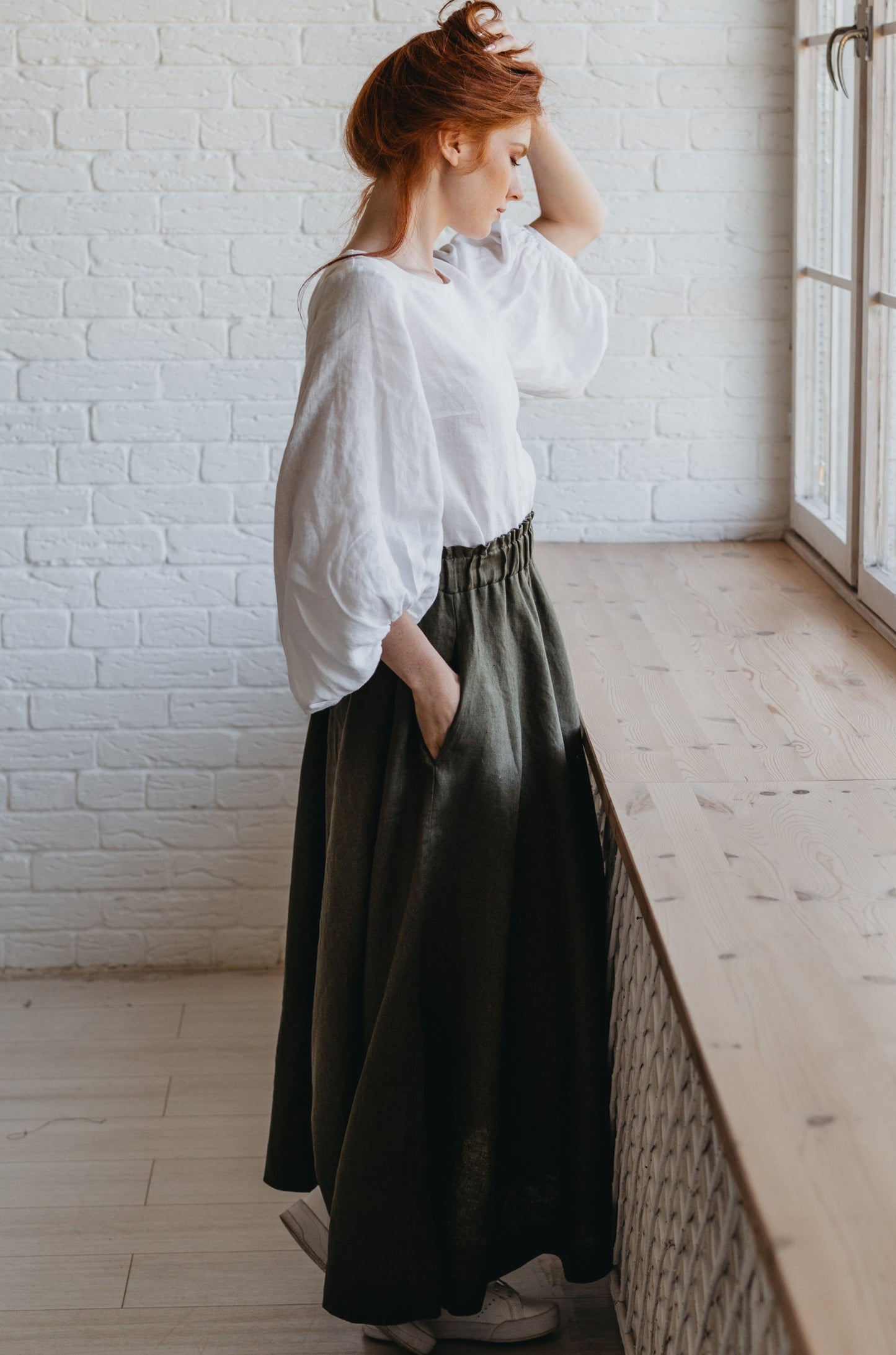 Heavyweight Linen Skirt with Pockets, VisibleArtShop