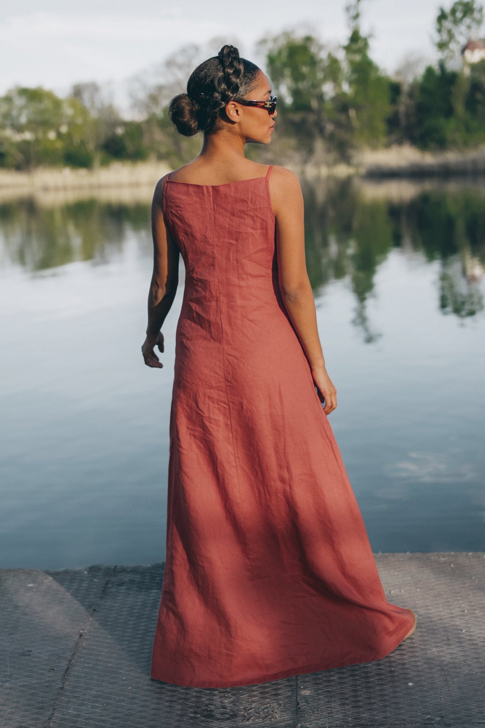 Boatneck Linen Maxi Dress - Summer Sleeveless Linen Dress - Women Linen Clothing - Terracotta Red Dress - Simple Linen Dress
